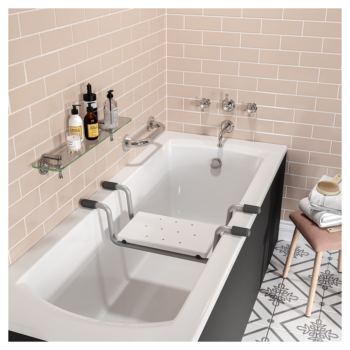 Easy-Fit Bath Bench - 188 x 735 x 225mm - White/Satin Aluminium - view 6