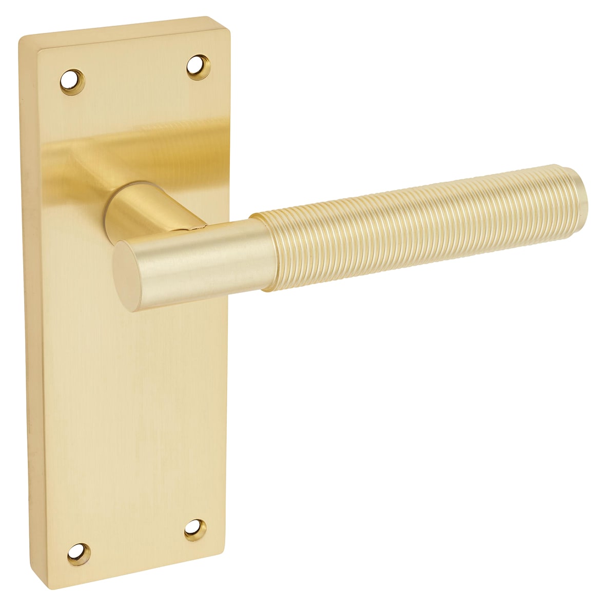 Satin Brass Reeded Latch Door Handles - Lily Range - 155 x 55mm - view 2