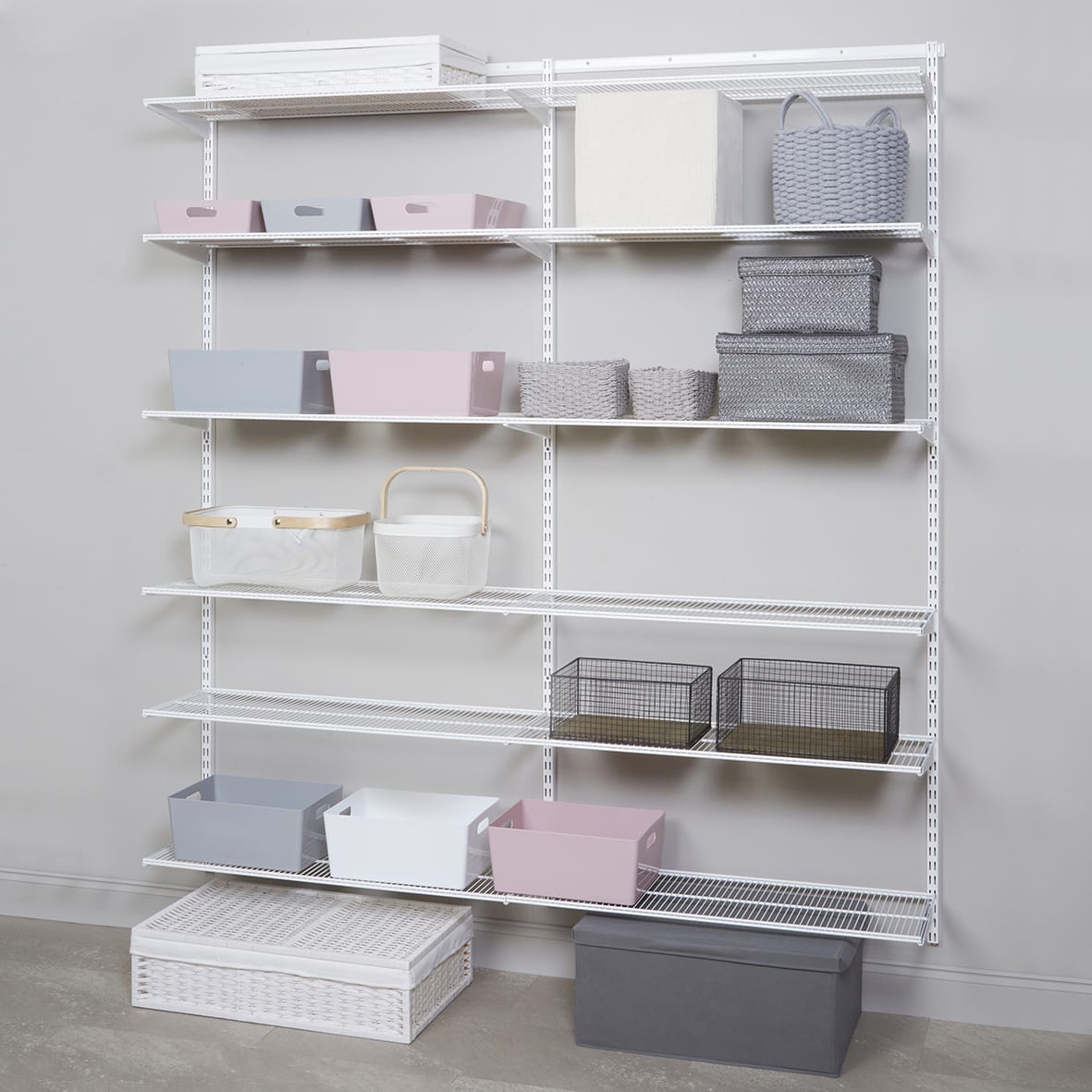 Wardrobe & Storage Starter Kit - 2 Bay, 12 Ventilated Wire Shelf - 1855 x 2140 x 320mm - White - view 2