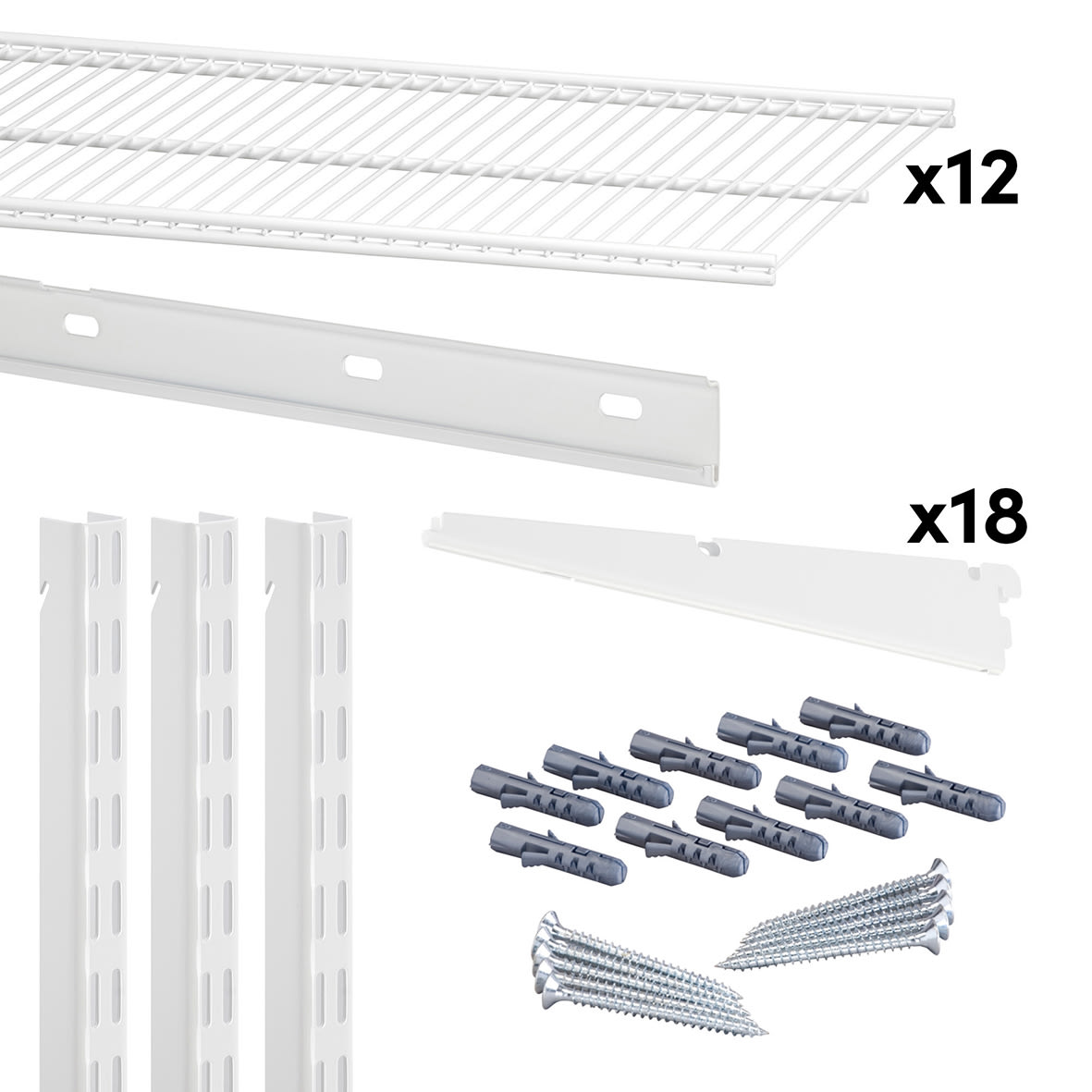 Wardrobe & Storage Starter Kit - 2 Bay, 12 Ventilated Wire Shelf - 1855 x 2140 x 320mm - White - view 4