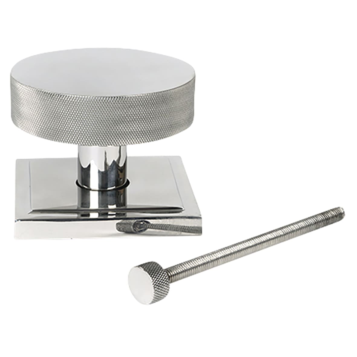 Brompton Polished Stainless Round Knurled Centre Door Knob on Square Rose - 90 x 90mm Rose - view 2