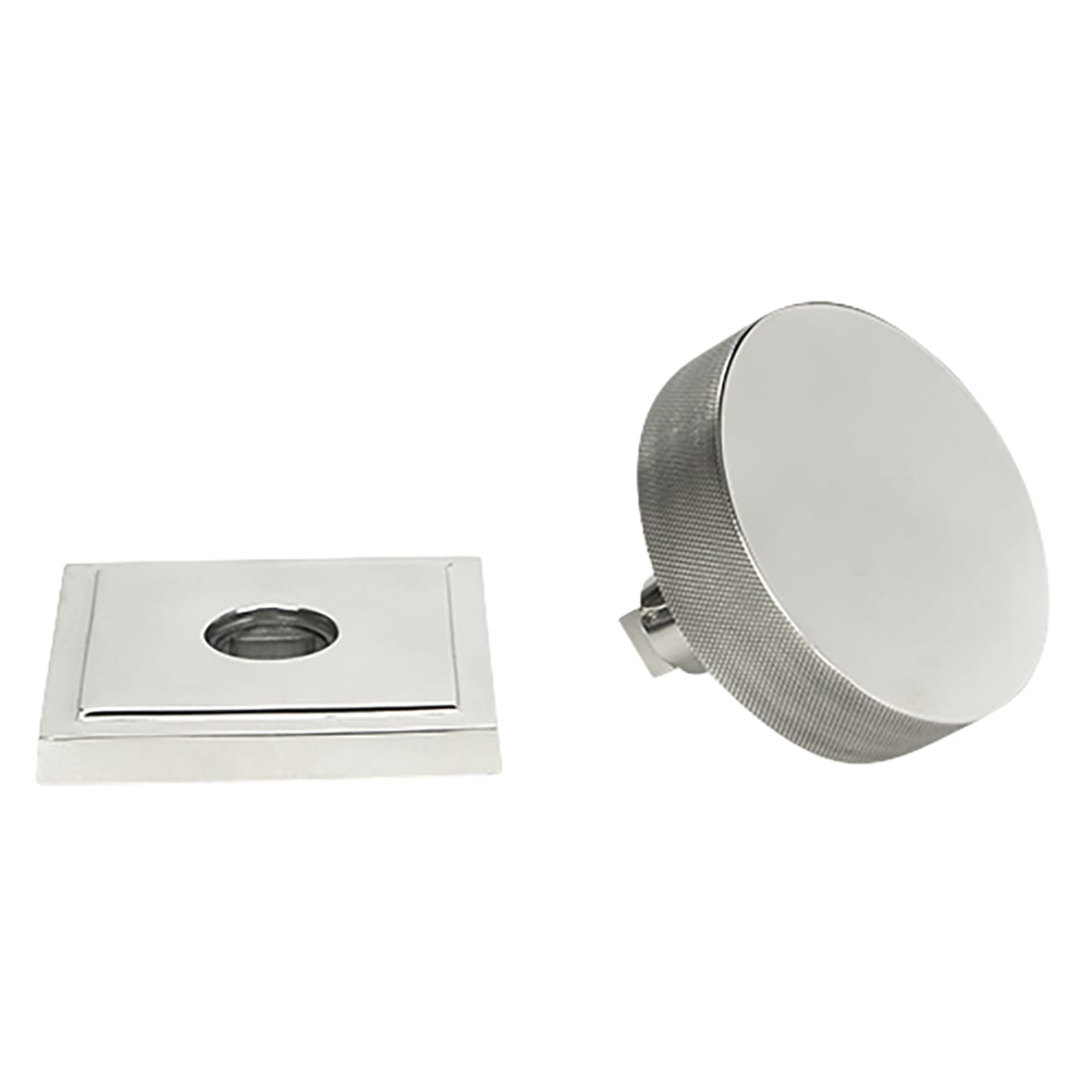 Brompton Polished Stainless Round Knurled Centre Door Knob on Square Rose - 90 x 90mm Rose - view 3