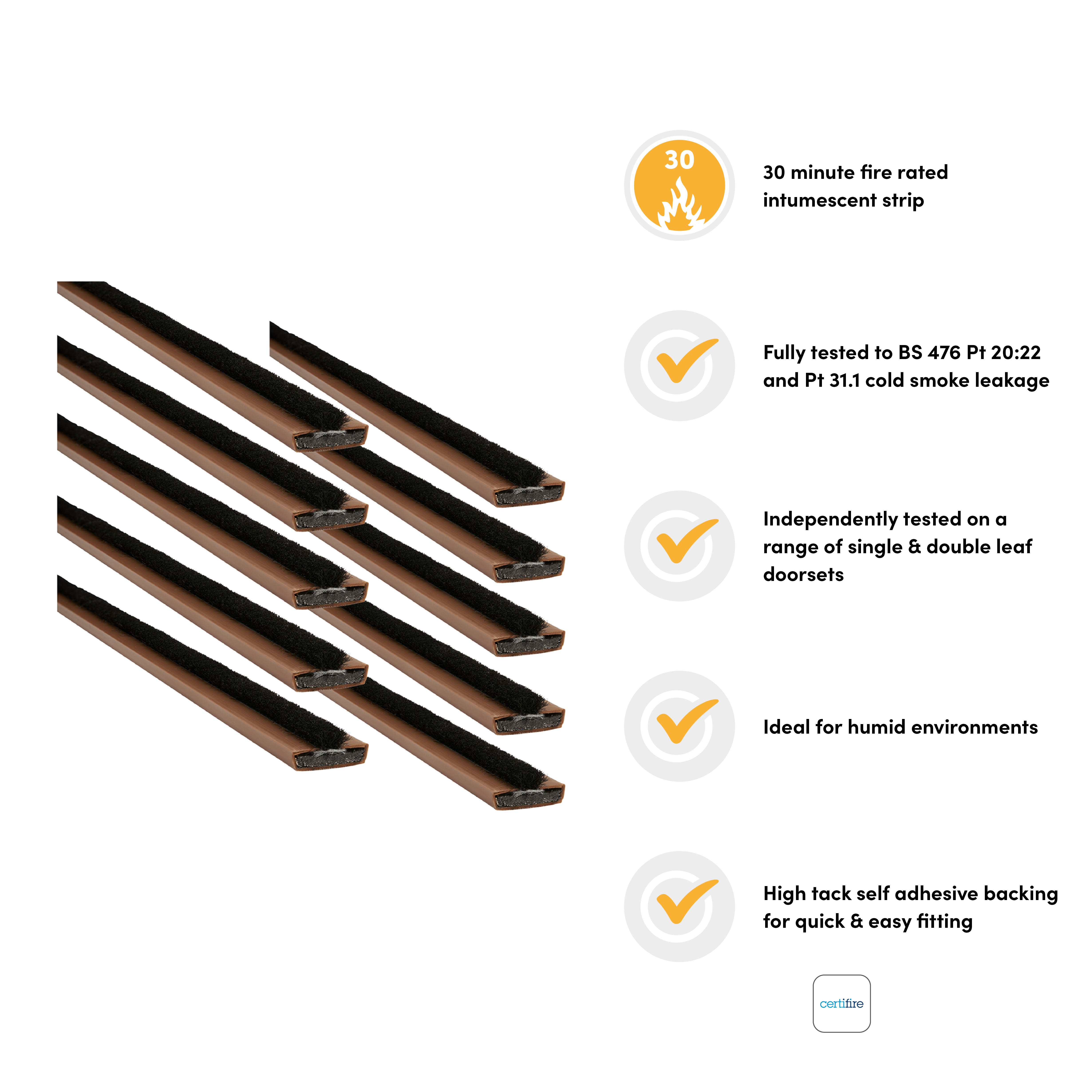 Fire & Smoke Intumescent Strip - - 15 x 4 x 2100mm with Brush - Brown - Pack of 50 - view 3