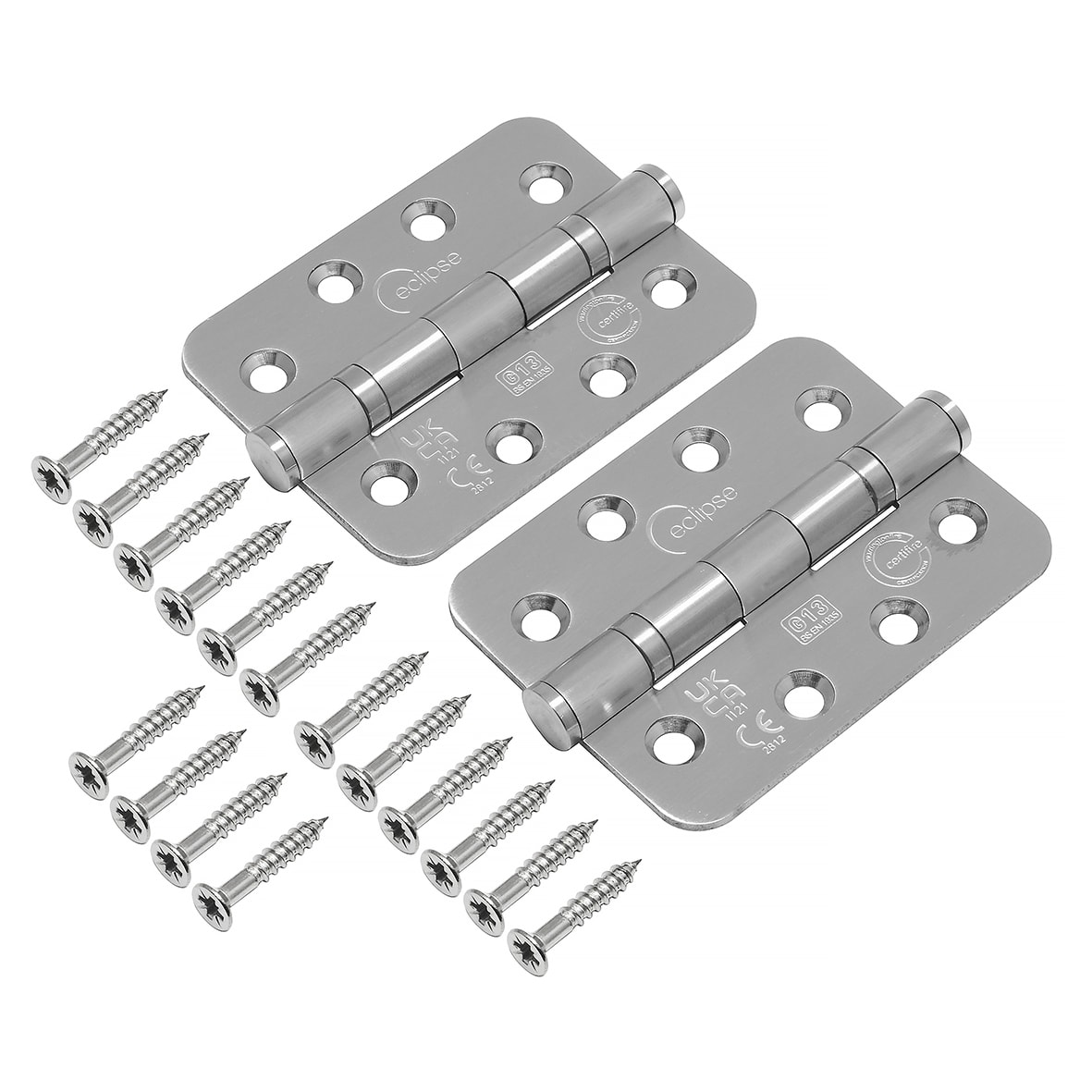 Radius Ball Bearing Grade 13 Butt Fire Door Hinge - 102 x 76 x 3mm - Satin Stainless - Pair - view 2