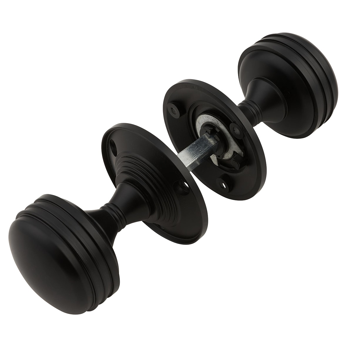 Matt Black Ringed Mortice Door Knob - 63mm Rose Diameter - view 5