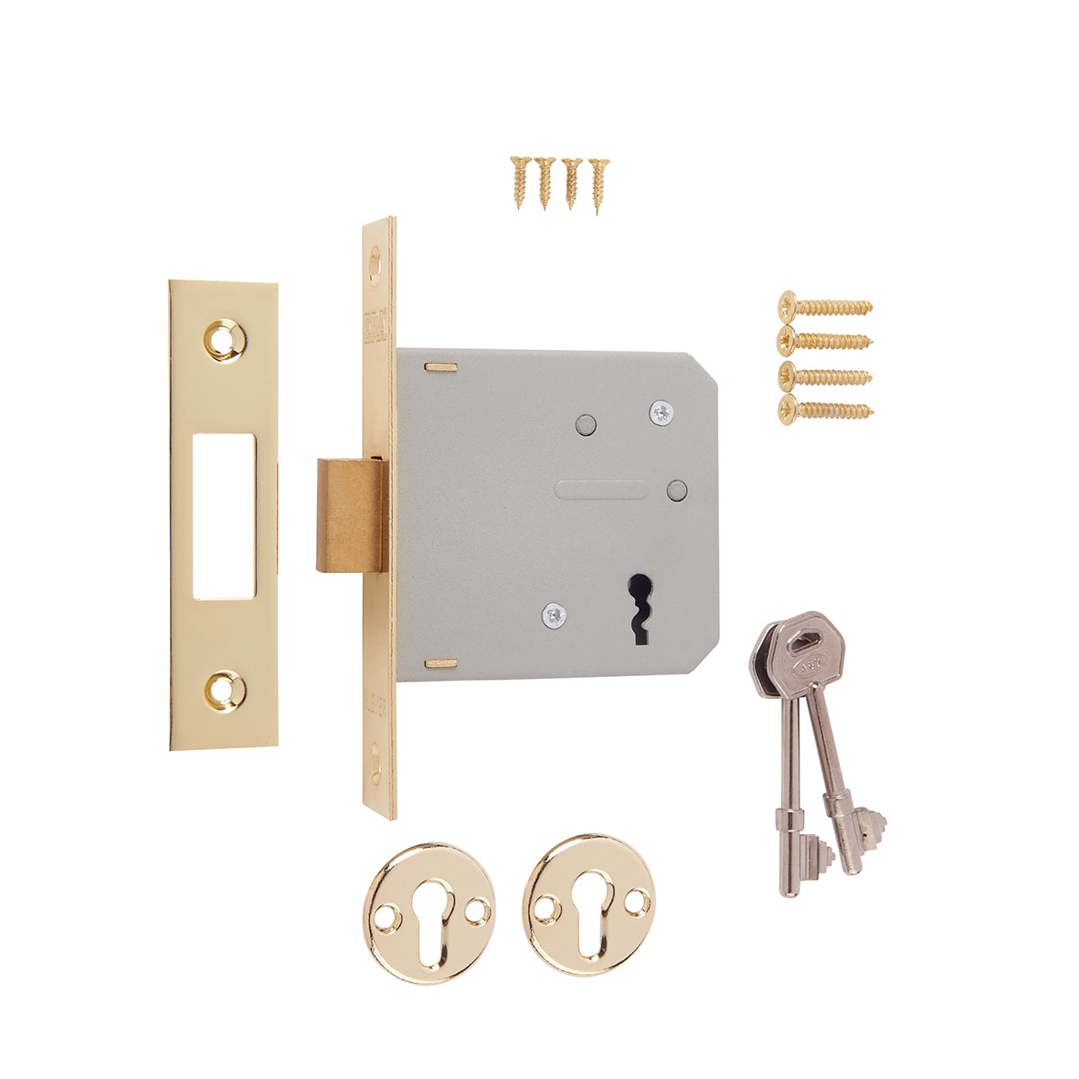 3 Lever Deadlock - 76mm Case - 56mm Backset - Polished Brass - view 4