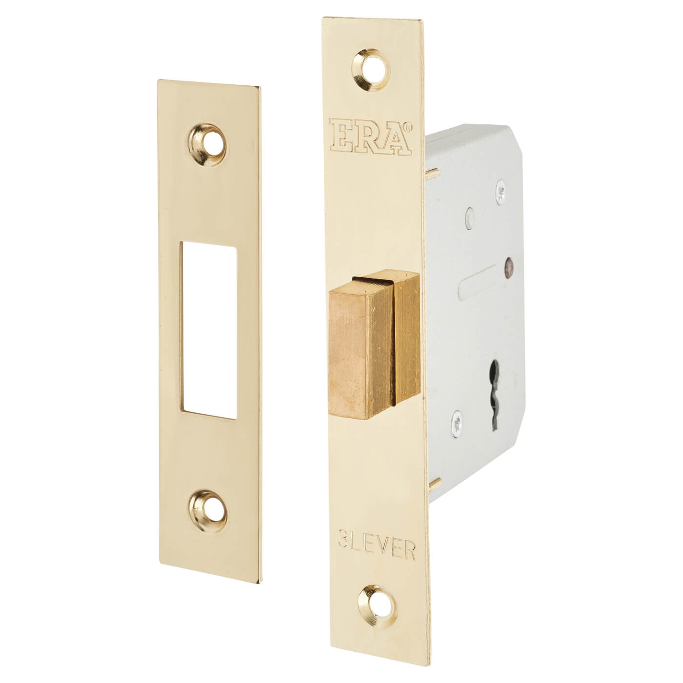 3 Lever Deadlock - 64mm Case - 44mm Backset - Polished Brass - view 2
