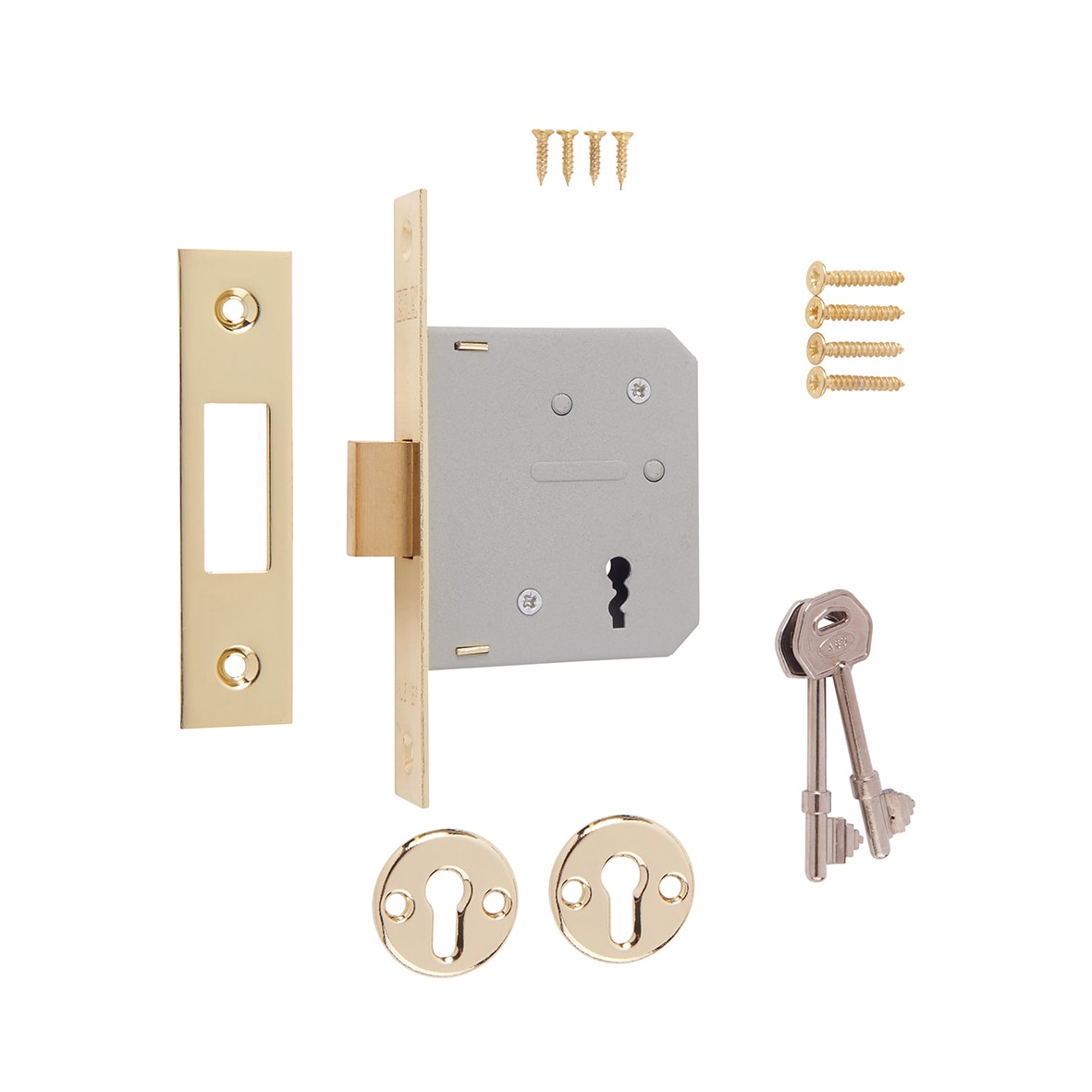 3 Lever Deadlock - 64mm Case - 44mm Backset - Polished Brass - view 4