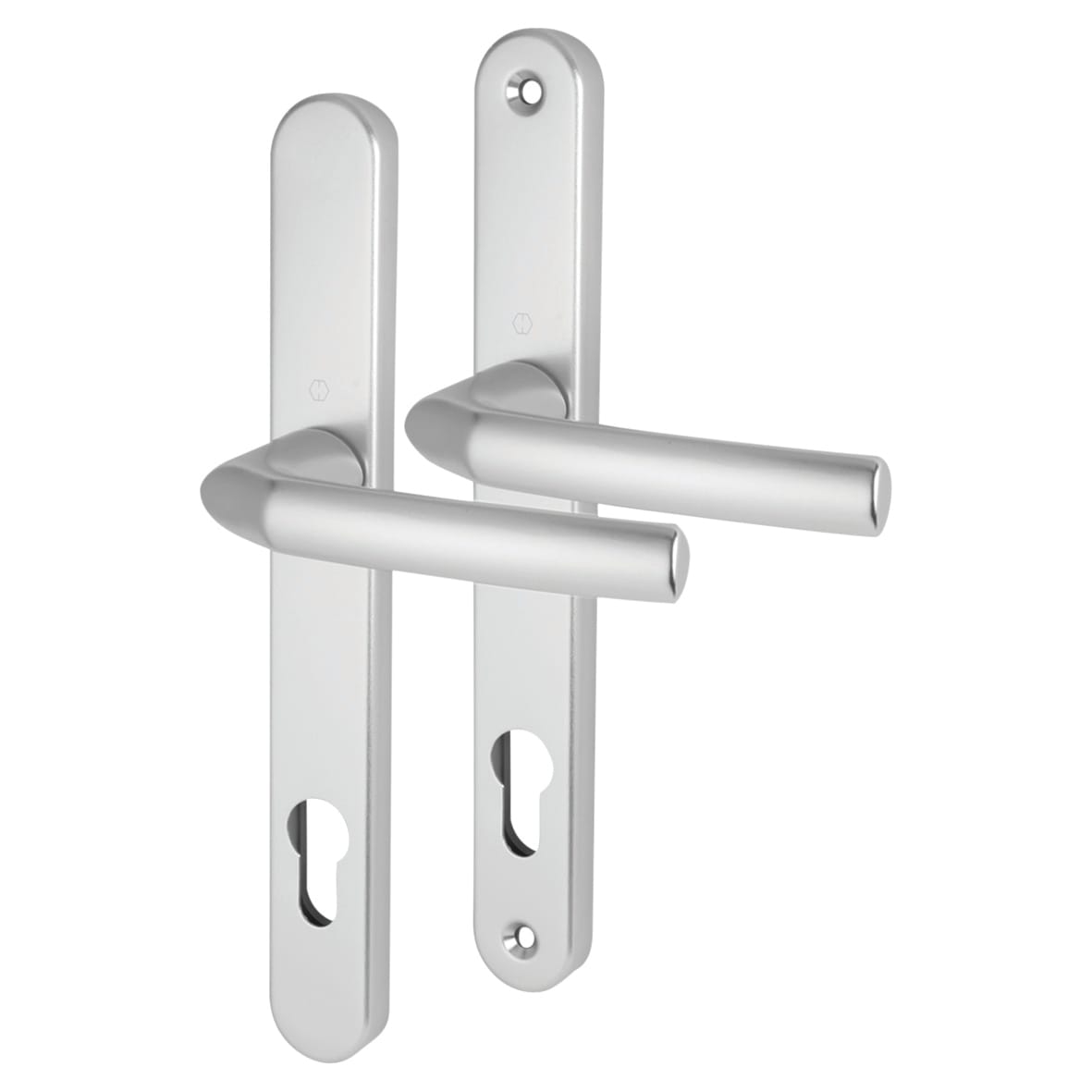 1117/3810N Silver uPVC Multipoint Door Handles - Long Plate - 92mm c/c - 70mm door - Birmingham Range - view 2