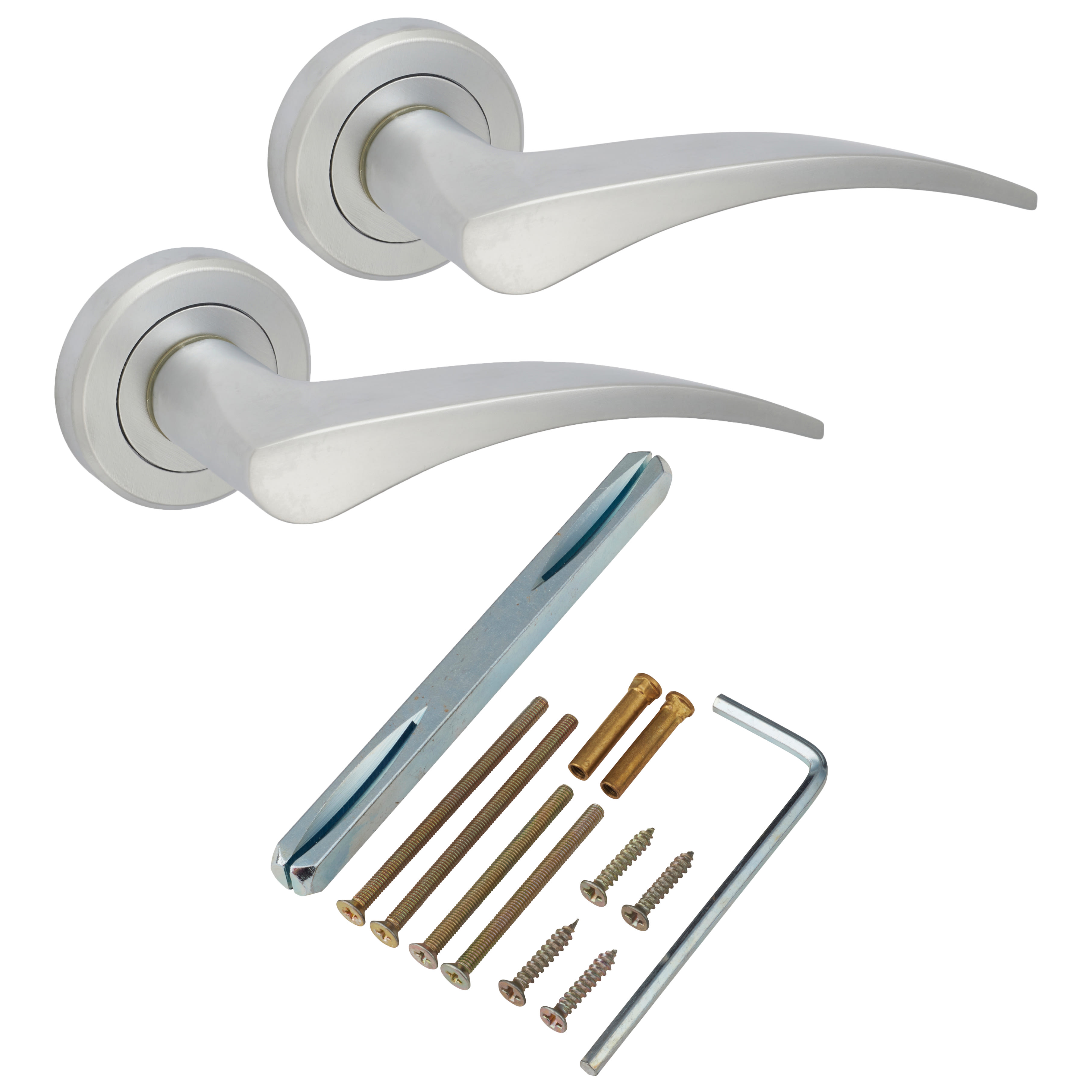 Brass Satin Chrome Door Handles on Round Rose - Olivier Range - view 3