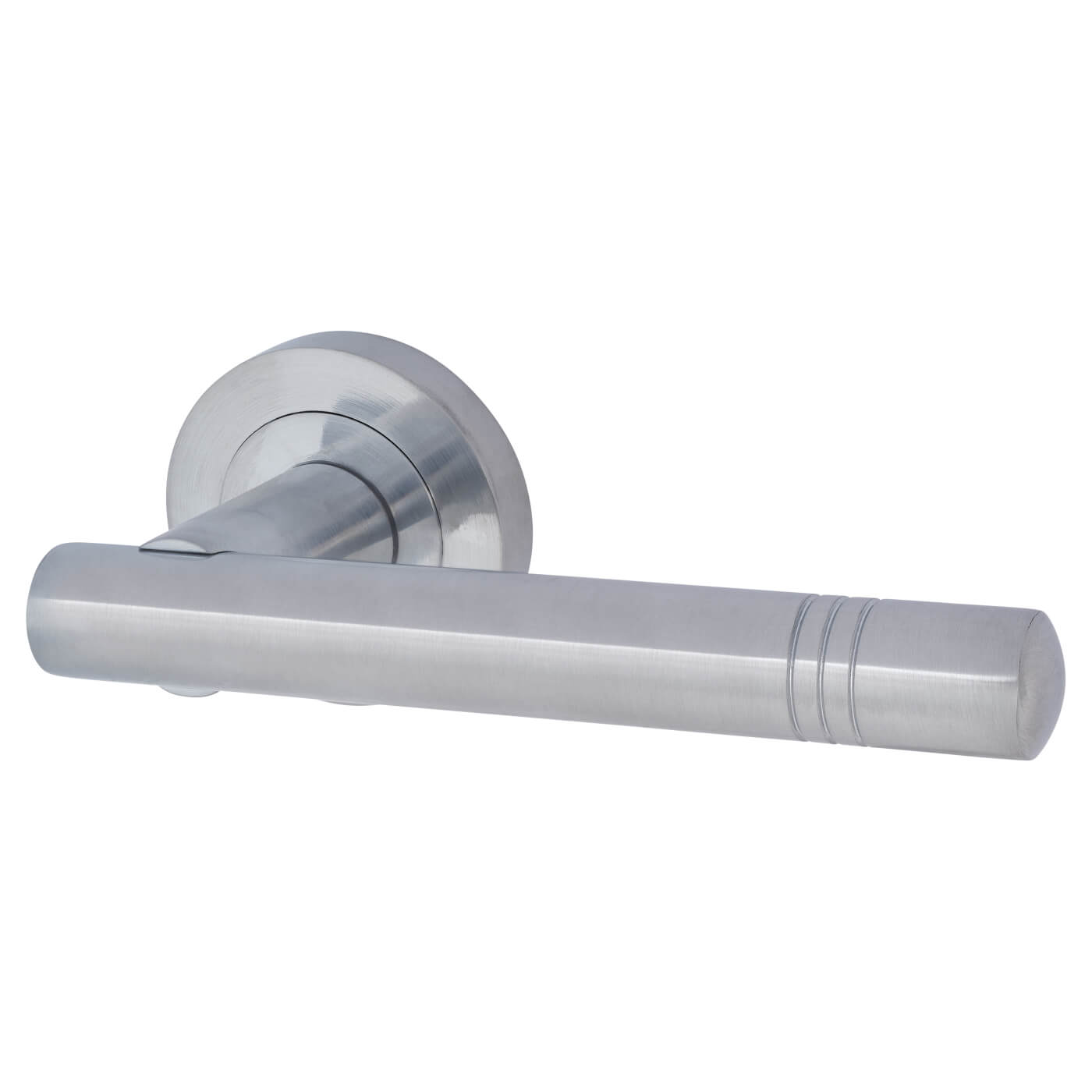Satin Chrome Door Handles on Round Rose - Dakota Range - view 2