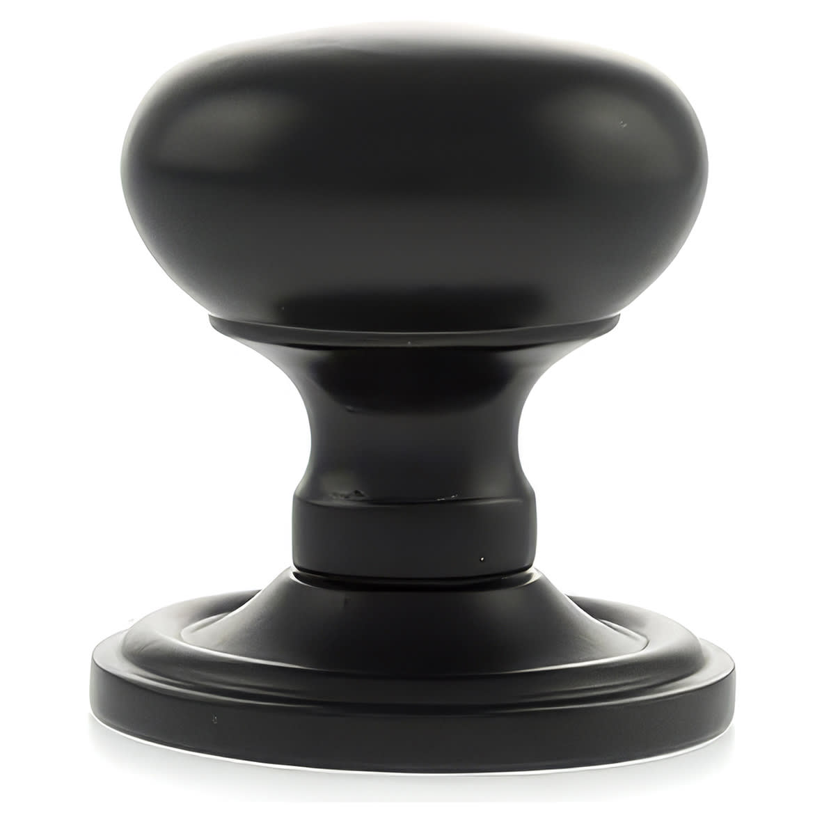 Old English Harrogate Mushroom Mortice Door Knob - 65mm Rose Diameter - Matt Black - view 2