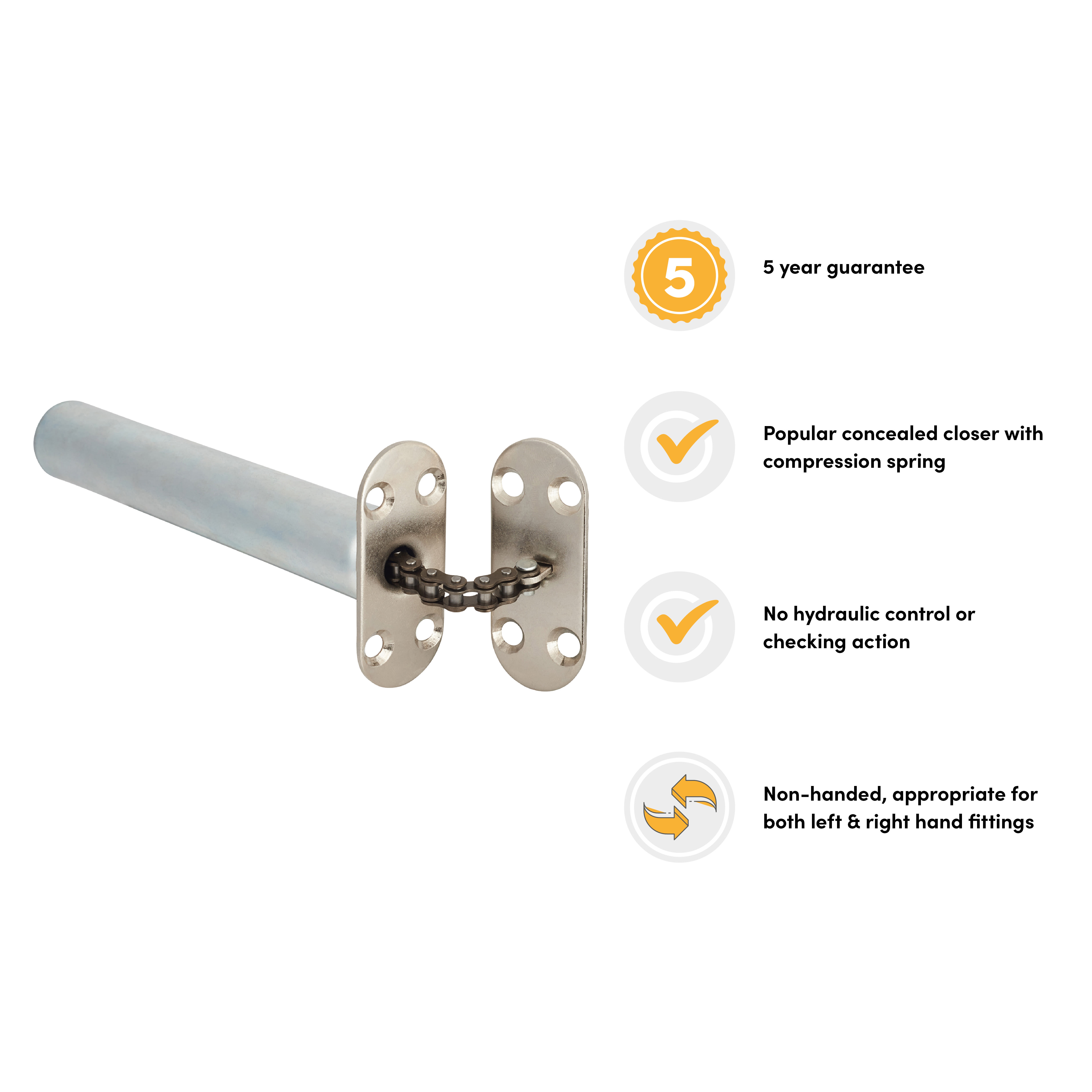 Concealed Chain Door Closer - Radius Plate - Polished Chrome - view 3