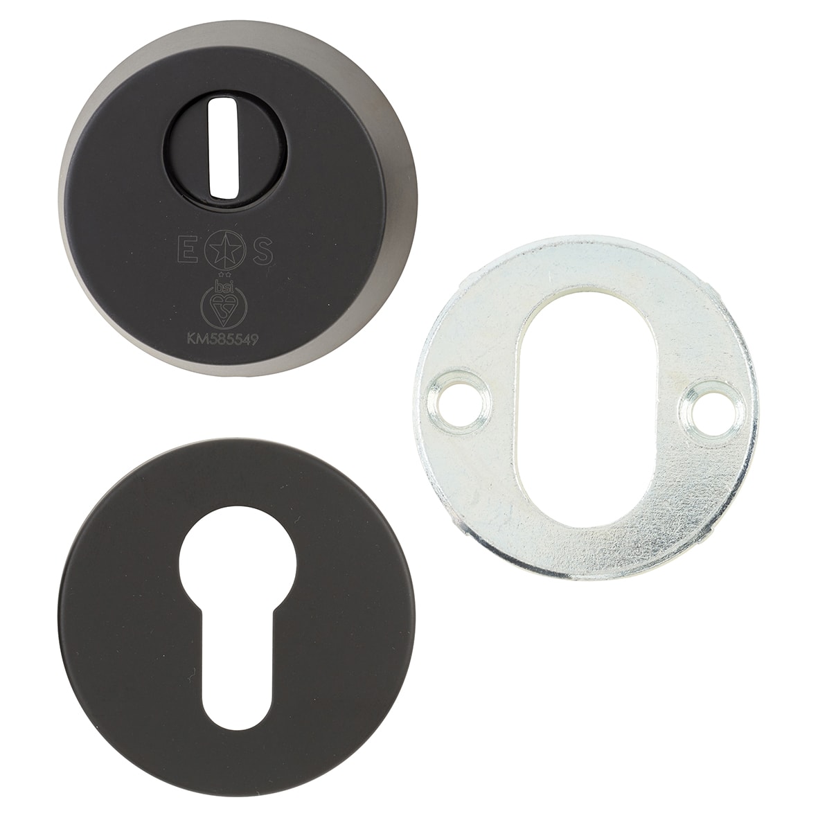 2 Star Security Escutcheon - 54mm Diameter - Euro - Matt Black - view 2