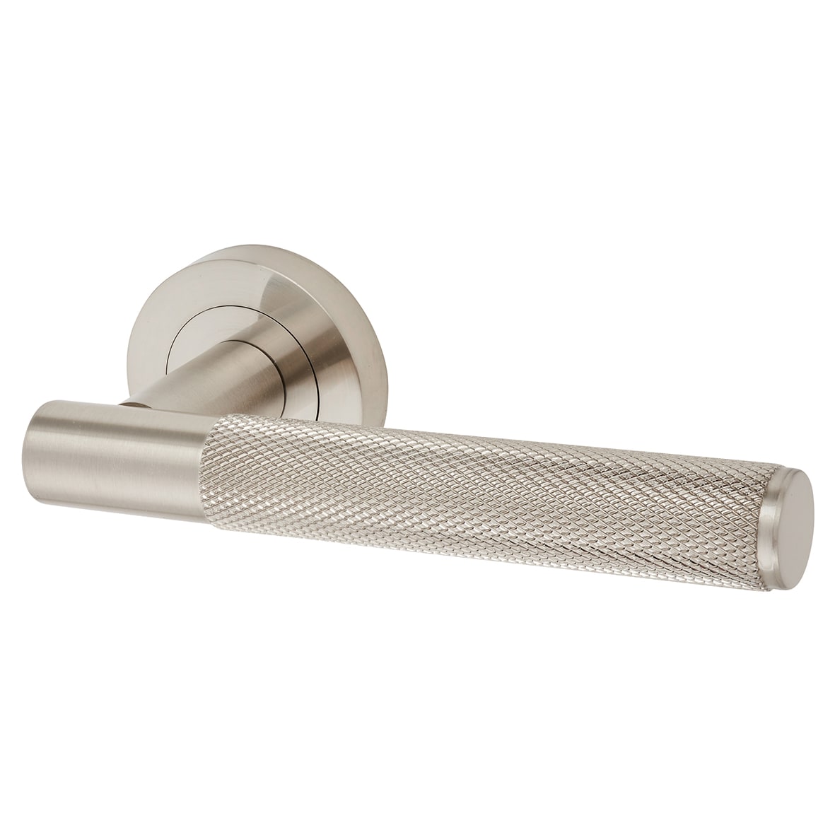 Brass Satin Nickel Knurled Latch Door Handles on Rose Ultimate Pack - Lagos Range - view 2