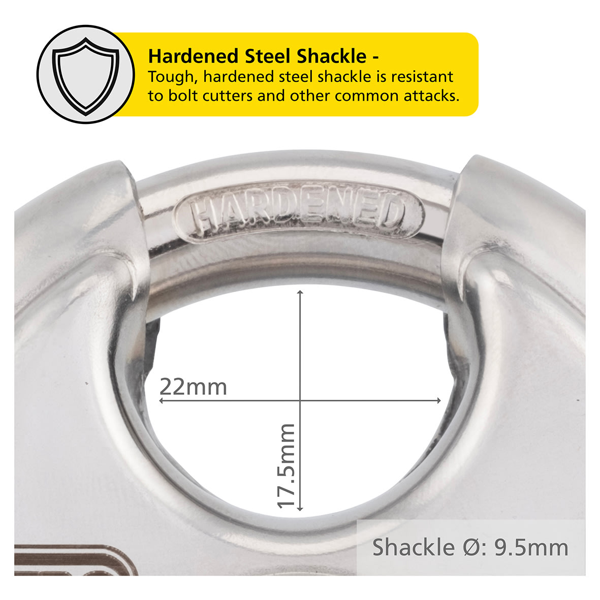 Disc Padlock - 70mm Body - 17.5 x 22mm Shackle - Polished Stainless Steel - view 5