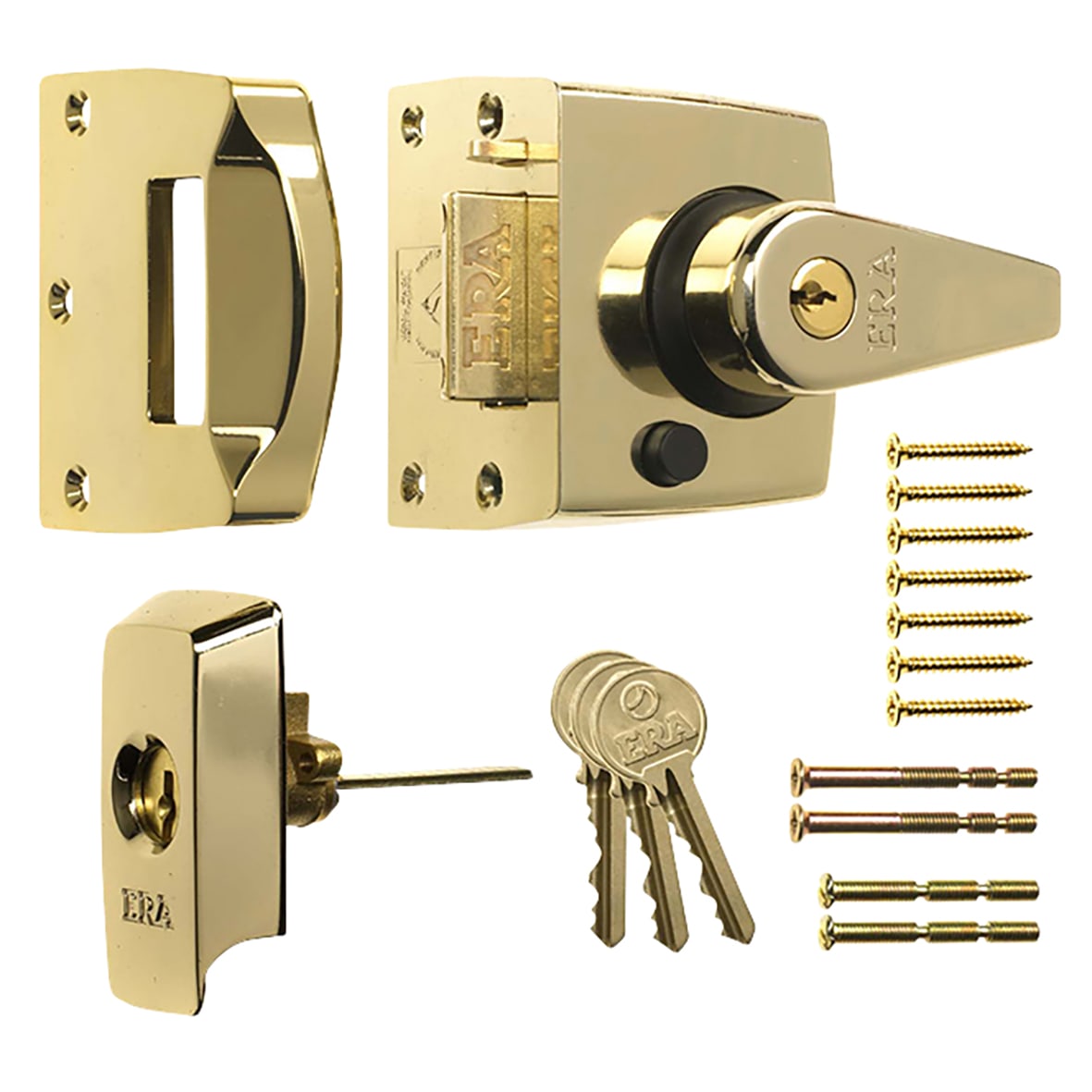 BS 3621:2007 Double Locking Nightlatch - 40mm Backset - Polished Brass Case/Cylinder - view 3