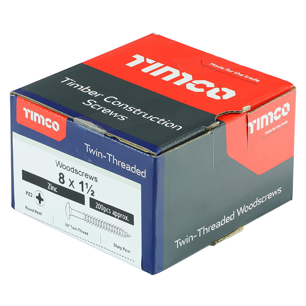 Twin Threaded Pozi Round Head Wood Screws - 8 x 1 1/2" - Zinc Plated - Pack of 200 - view 4