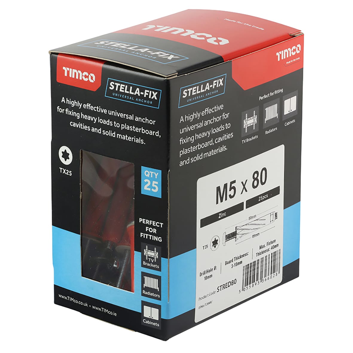 Stella Fixing Wall Anchor - M5 x 80mm - Red - view 3