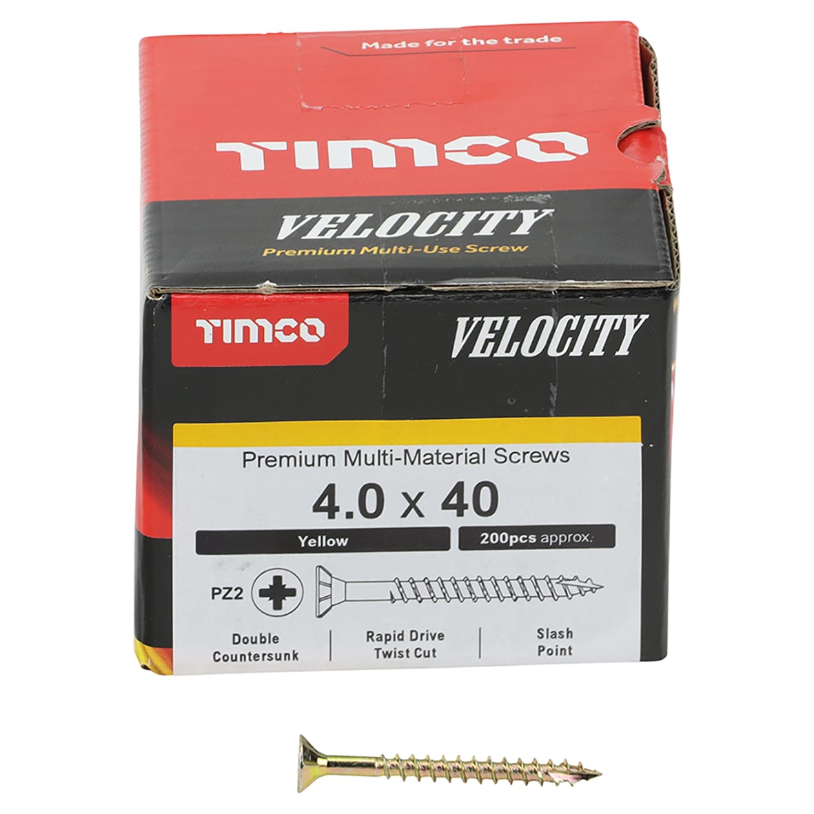 Velocity Pozi Countersunk Wood Screws - 4.0 x 40mm - Yellow Zinc - Pack of 200 - view 2