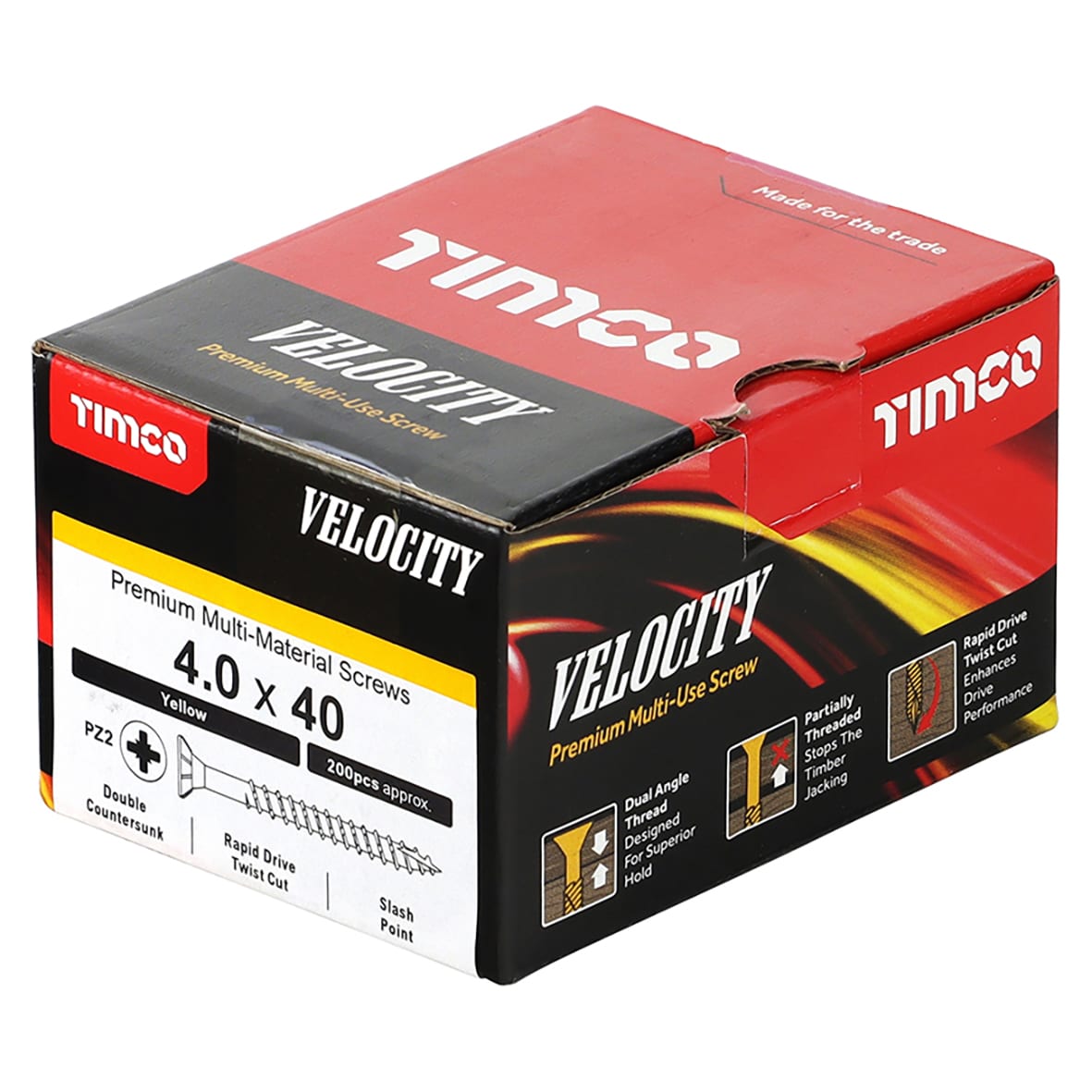 Velocity Pozi Countersunk Wood Screws - 4.0 x 40mm - Yellow Zinc - Pack of 200 - view 4
