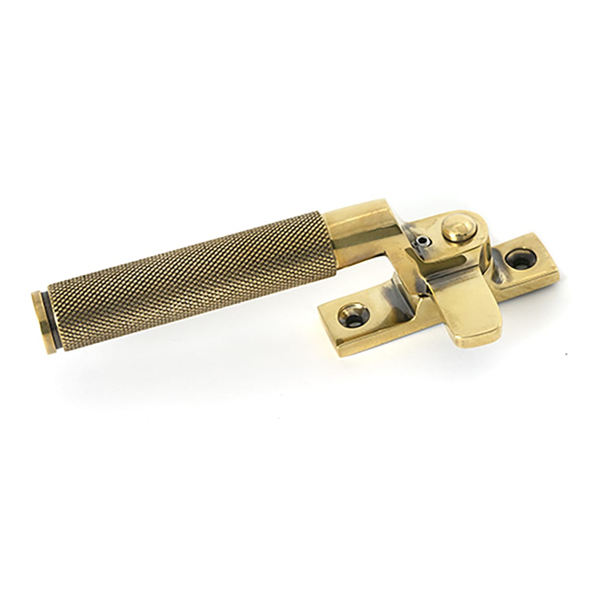 Brompton Knurled Locking Mortice & Hook Plate Window Fastener - Left - Aged Brass - view 3