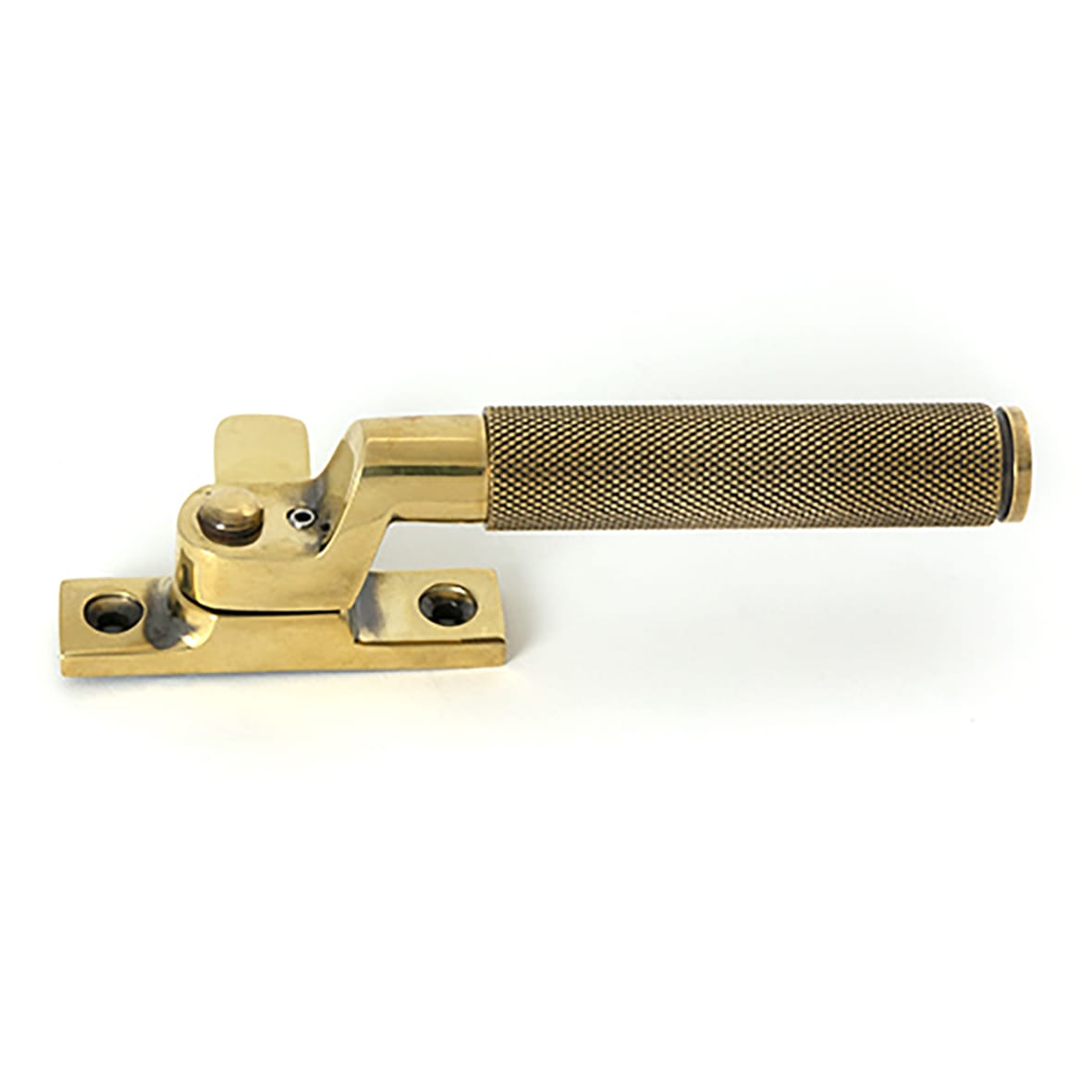 Brompton Knurled Locking Mortice & Hook Plate Window Fastener - Left - Aged Brass - view 4