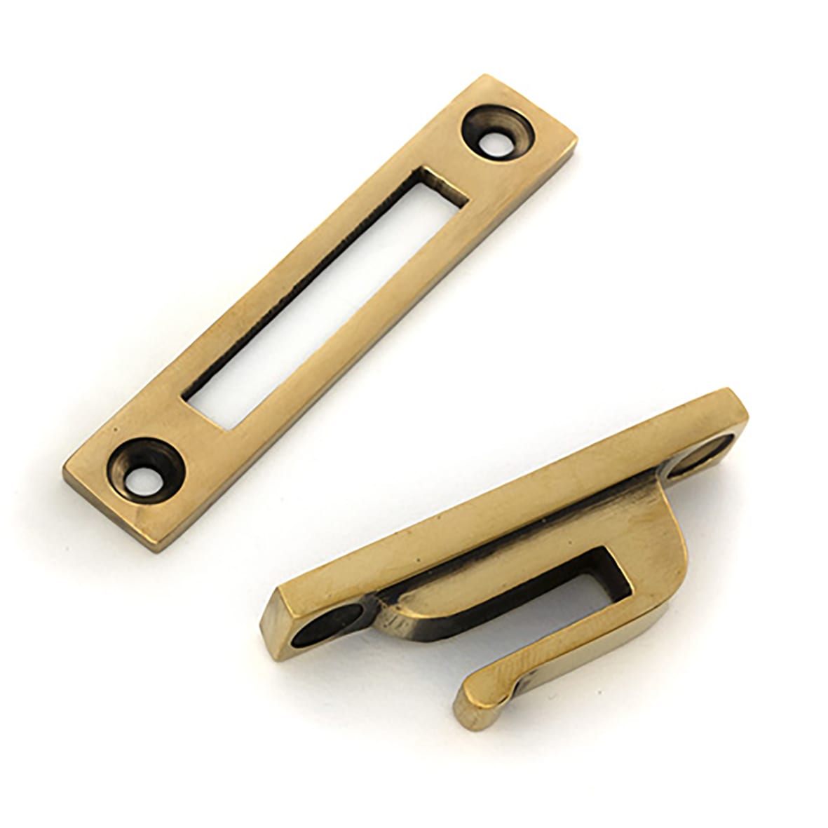 Brompton Knurled Locking Mortice & Hook Plate Window Fastener - Left - Aged Brass - view 5