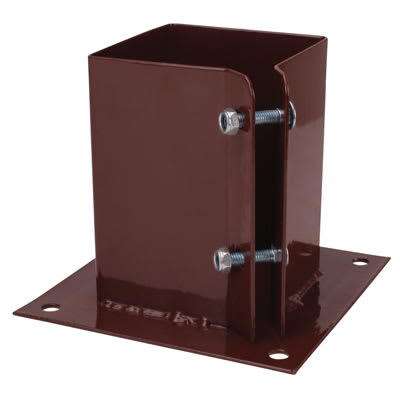 Fence Post Bolt Down Shoe - Twin Bolt - 100 x 100mm - Brown Powder Coated - view 2