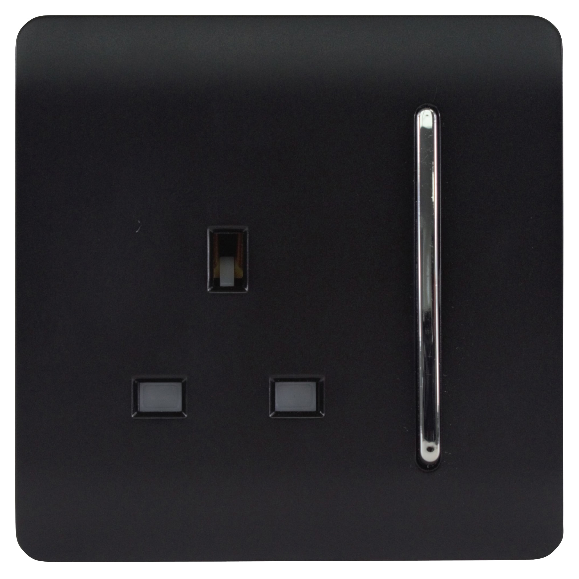 13A 1 Gang Screwless Double Pole Switched Socket - Matt Black - view 2