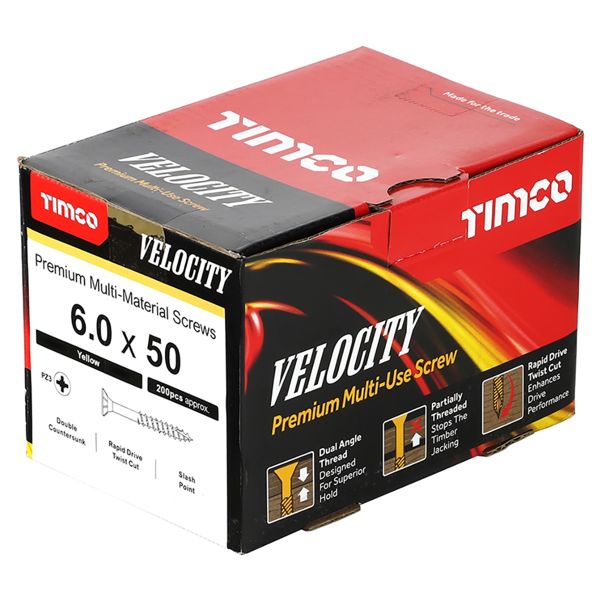 Velocity Pozi Countersunk Wood Screws - 6.0 x 50mm - Yellow Zinc - Pack of 200 - view 3