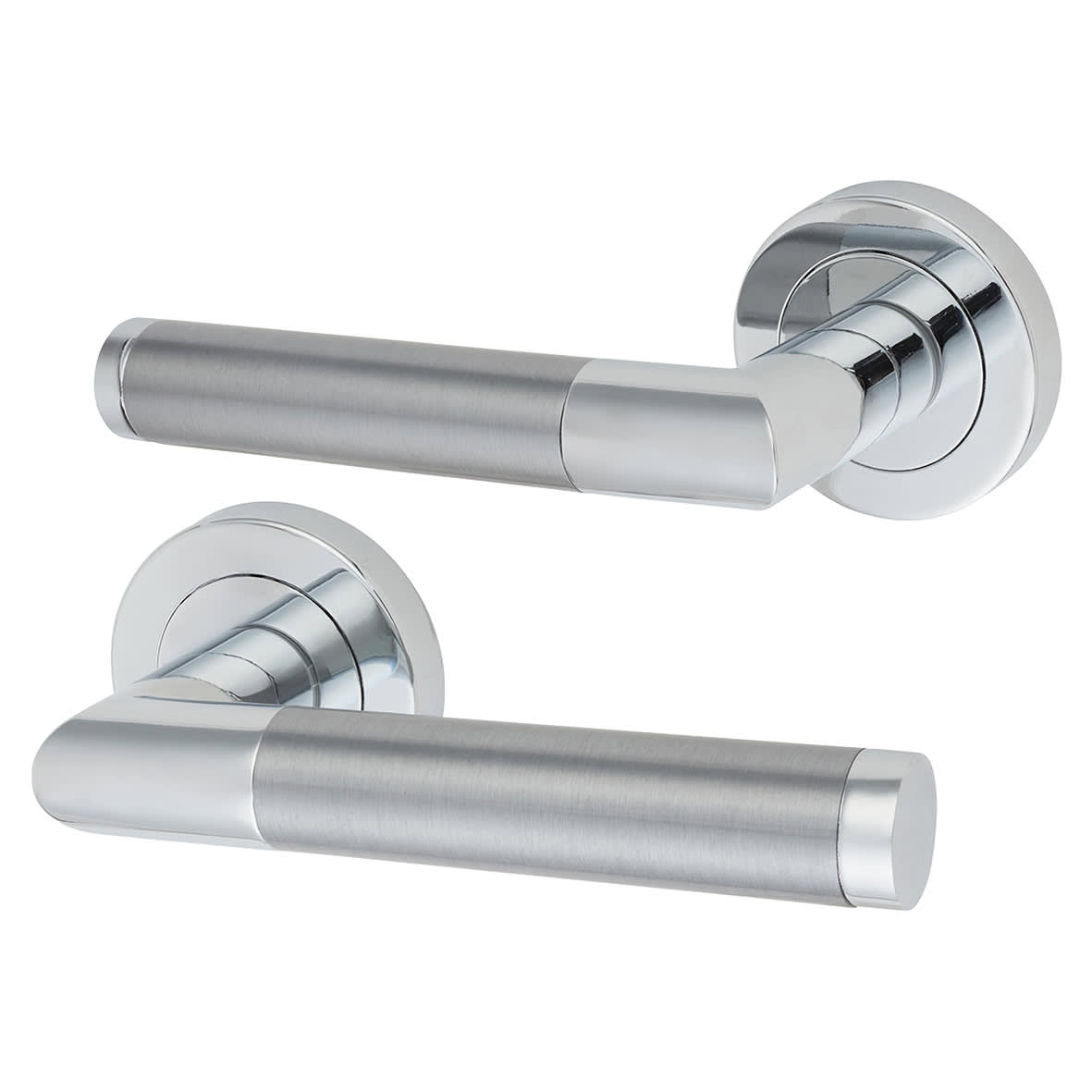 Polished/Satin Chrome Door Handles on Round Rose - Serena Range - view 2