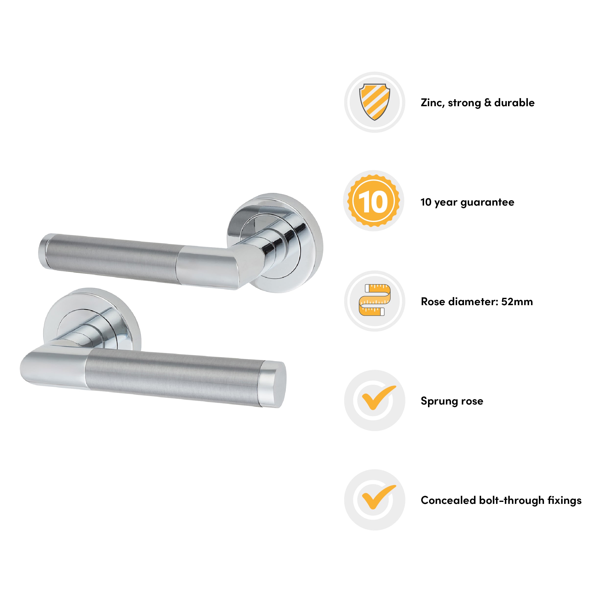 Polished/Satin Chrome Door Handles on Round Rose - Serena Range - view 3