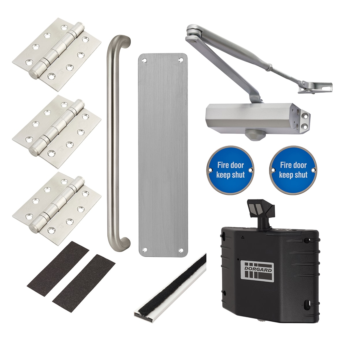 Light Duty Pull Door Handle Fire Door Kit & Dorgard Holder - Power Size 3 - Push/Pull - Silver - view 2