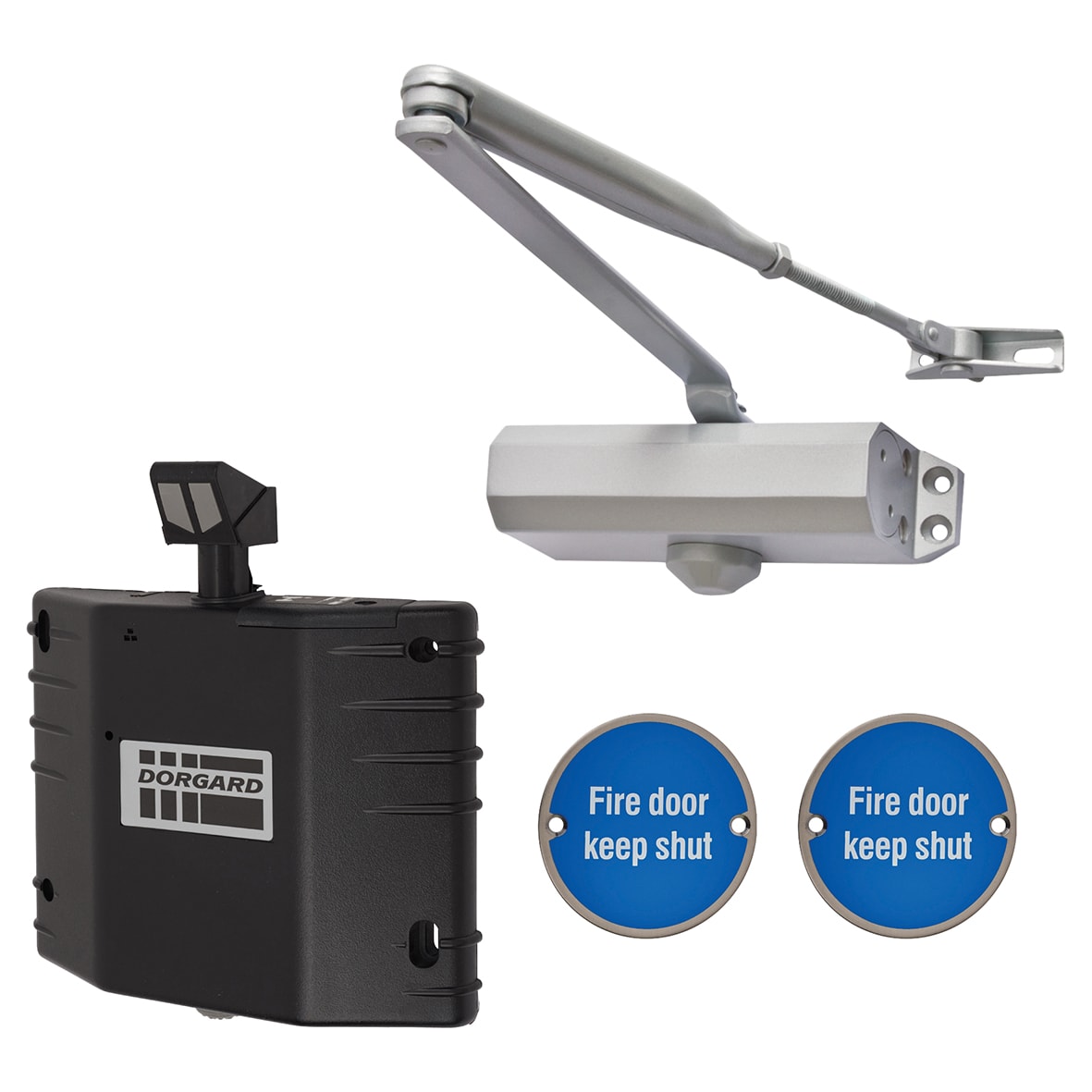 Light Duty Pull Door Handle Fire Door Kit & Dorgard Holder - Power Size 3 - Push/Pull - Silver - view 5
