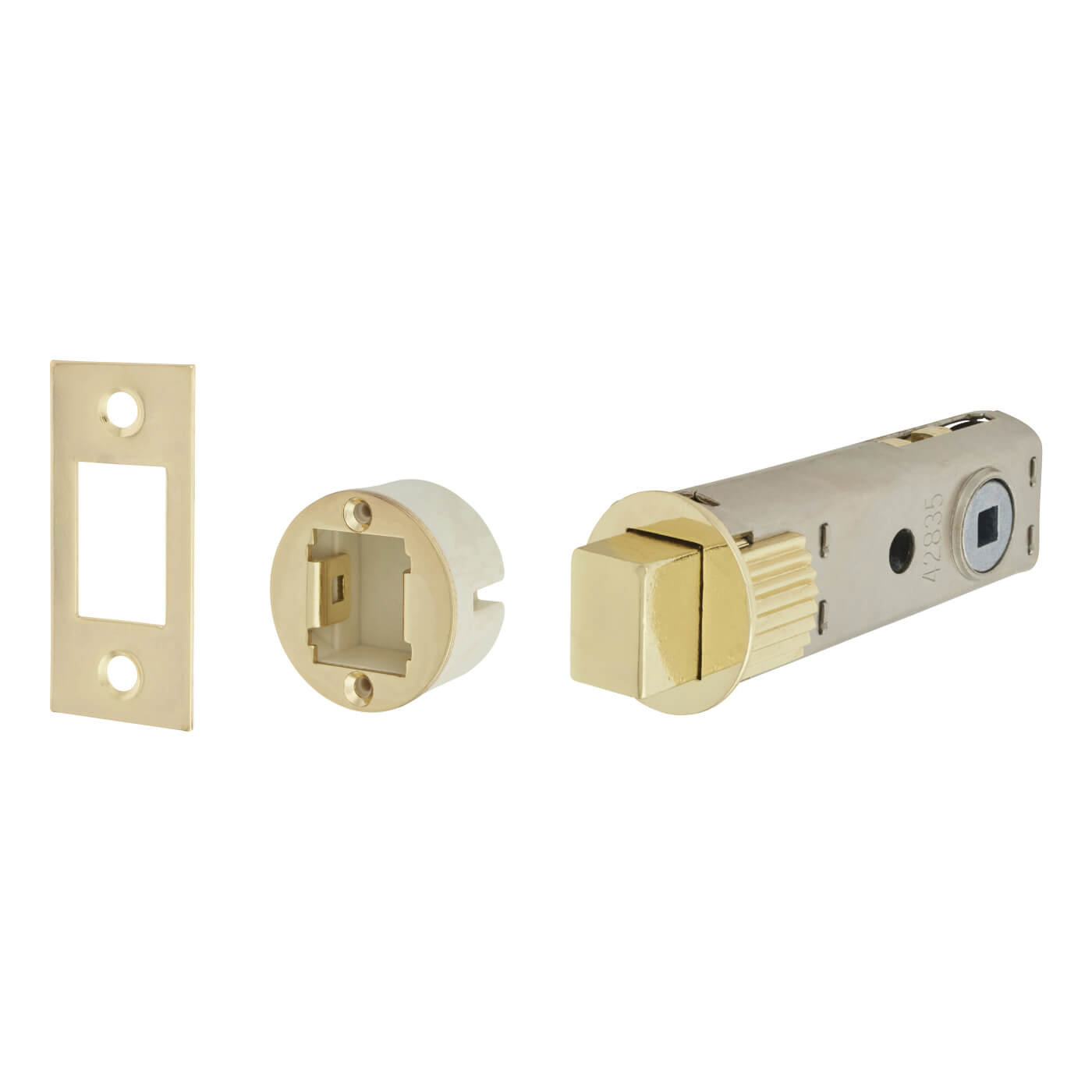 FastLatch Tubular Push-Fit Bathroom Deadbolt - 73mm Case - 57mm Backset - Polished Brass - view 2