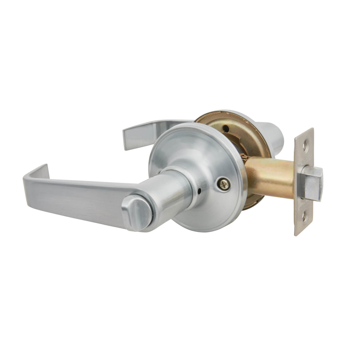 Satin Chrome Return to Door Hotel Bathroom Door Handles on Round Rose Set - view 3
