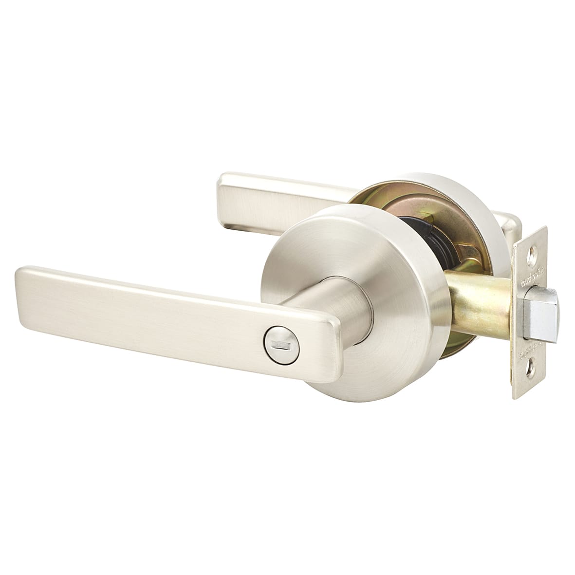 Satin Stainless Steel Straight Hotel Bathroom Door Handles on Round Rose Set - view 2