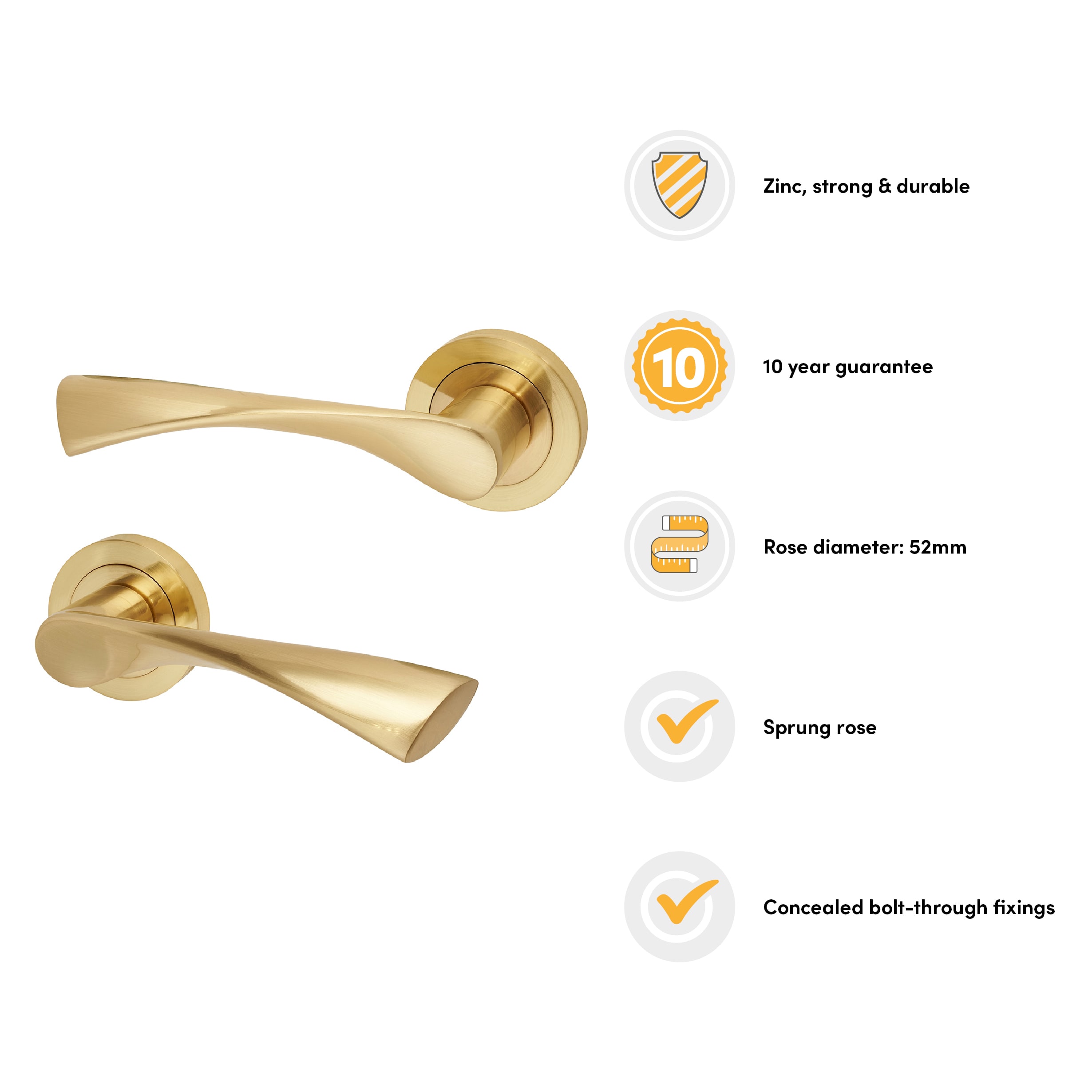 Satin Brass Door Handles on Round Rose - Knightsbridge Range - view 2