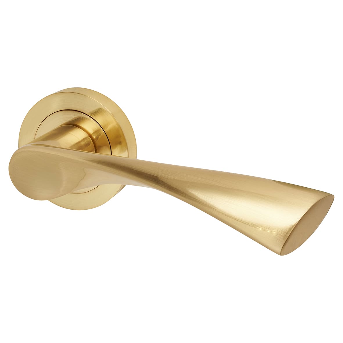 Satin Brass Door Handles on Round Rose - Knightsbridge Range - view 3