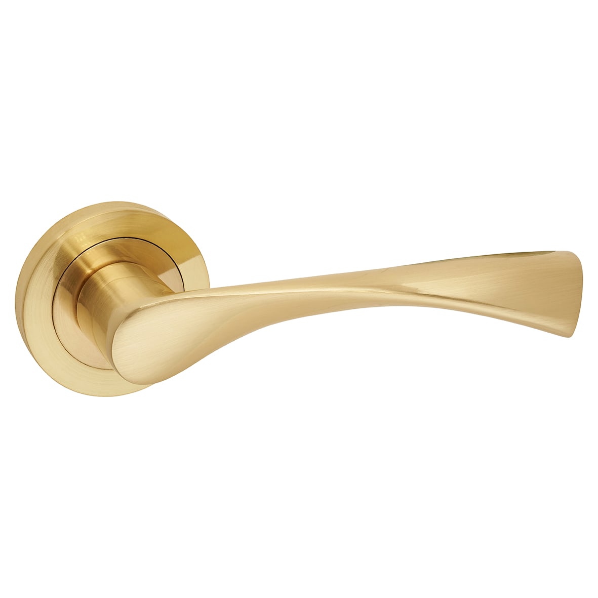 Satin Brass Door Handles on Round Rose - Knightsbridge Range - view 4