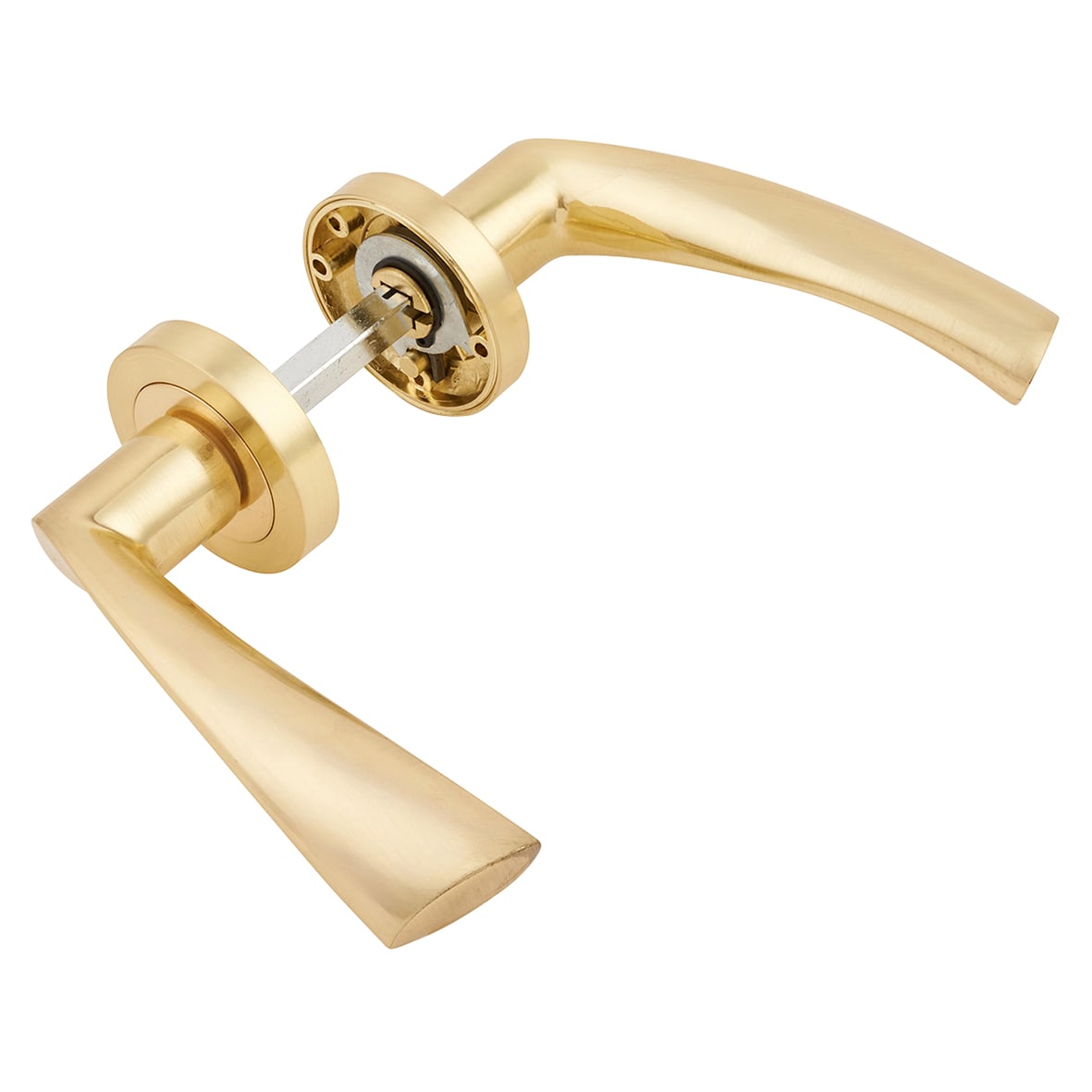 Satin Brass Door Handles on Round Rose - Knightsbridge Range - view 5
