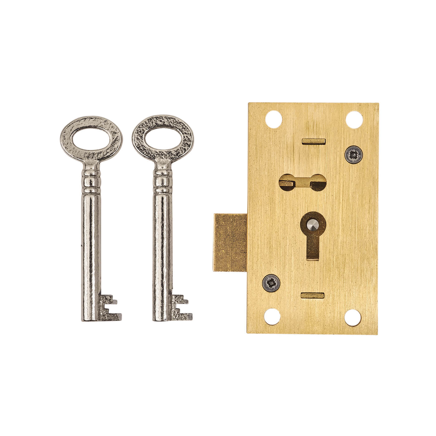 4 Lever Straight Cupboard Lock - 63 x 35mm - Keyed to Differ - Polished Brass - view 2