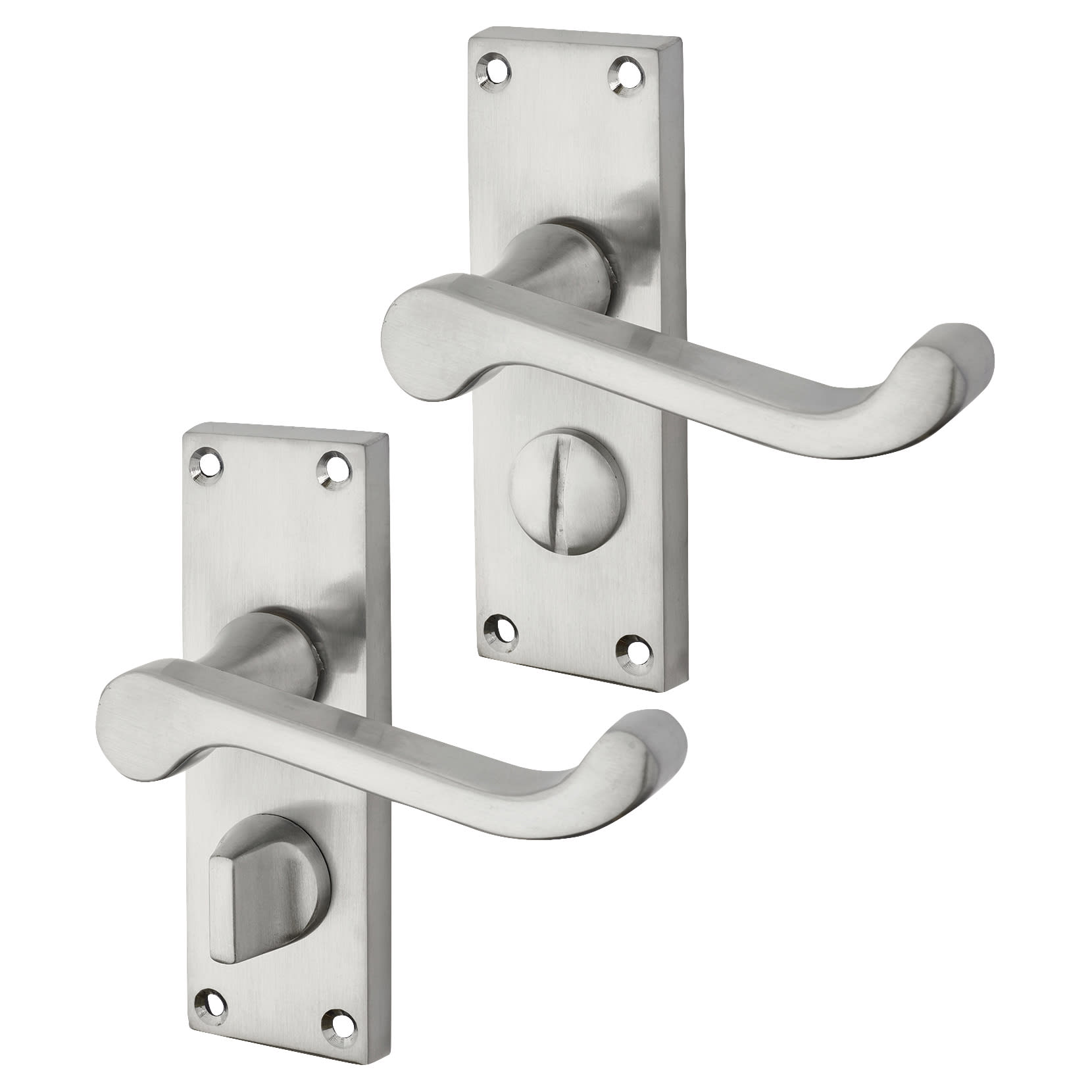 Satin Chrome Budget Scroll Privacy Door Handles Pack - Short Plate - view 3