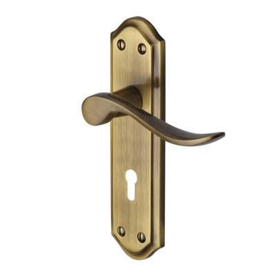 Marcus Antique Brass Keyhole Lock Door Handles - Sandown Range - 180 x 48mm - view 2
