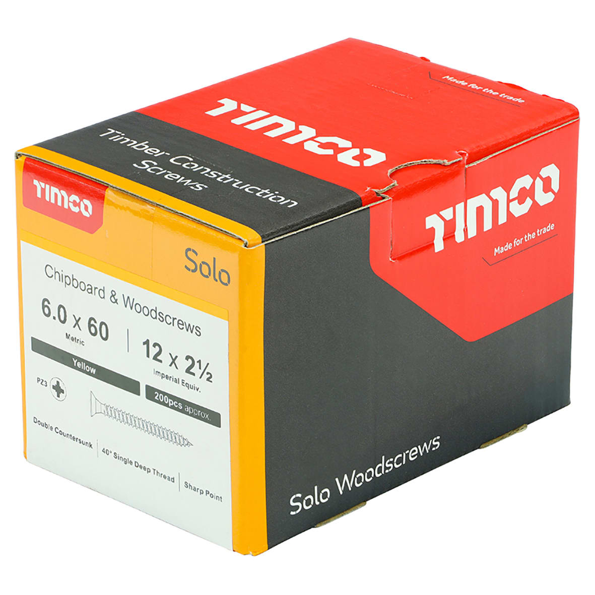 Solo Chippy Pozi Countersunk Wood Screws - 6.0 x 60mm - Yellow Zinc - Pack of 200 - view 4