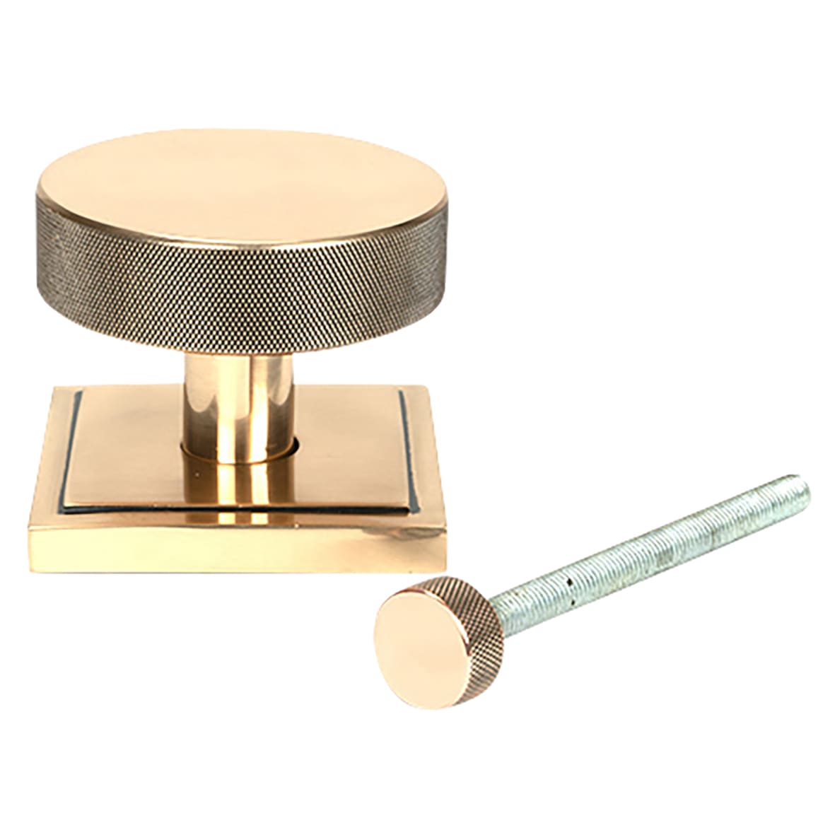Brompton Polished Bronze Round Knurled Centre Door Knob on Square Rose - 90 x 90mm Rose - view 2