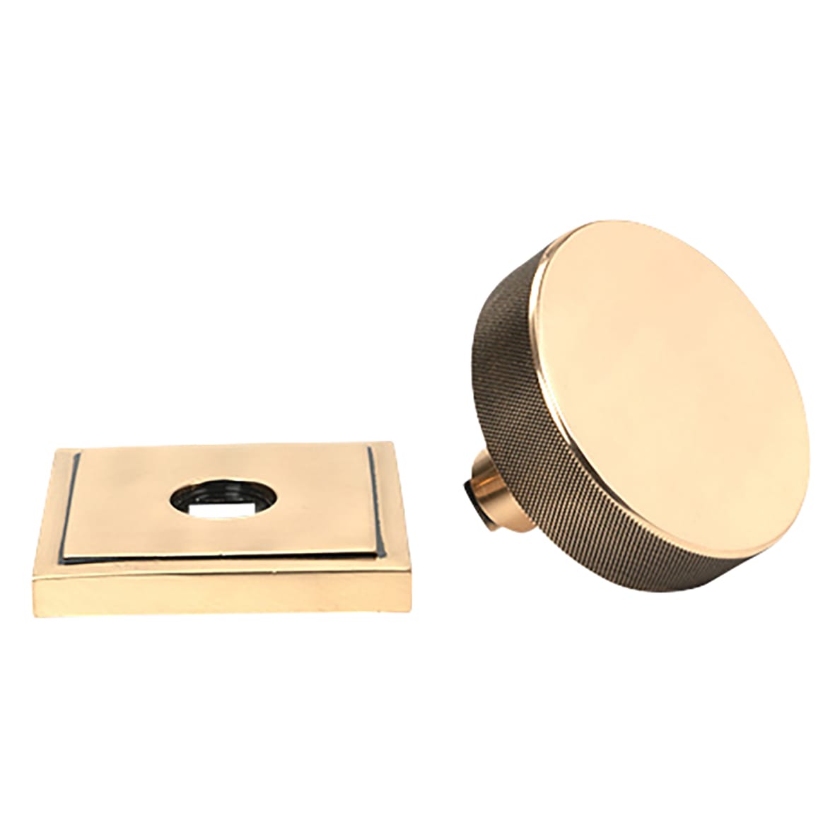 Brompton Polished Bronze Round Knurled Centre Door Knob on Square Rose - 90 x 90mm Rose - view 3