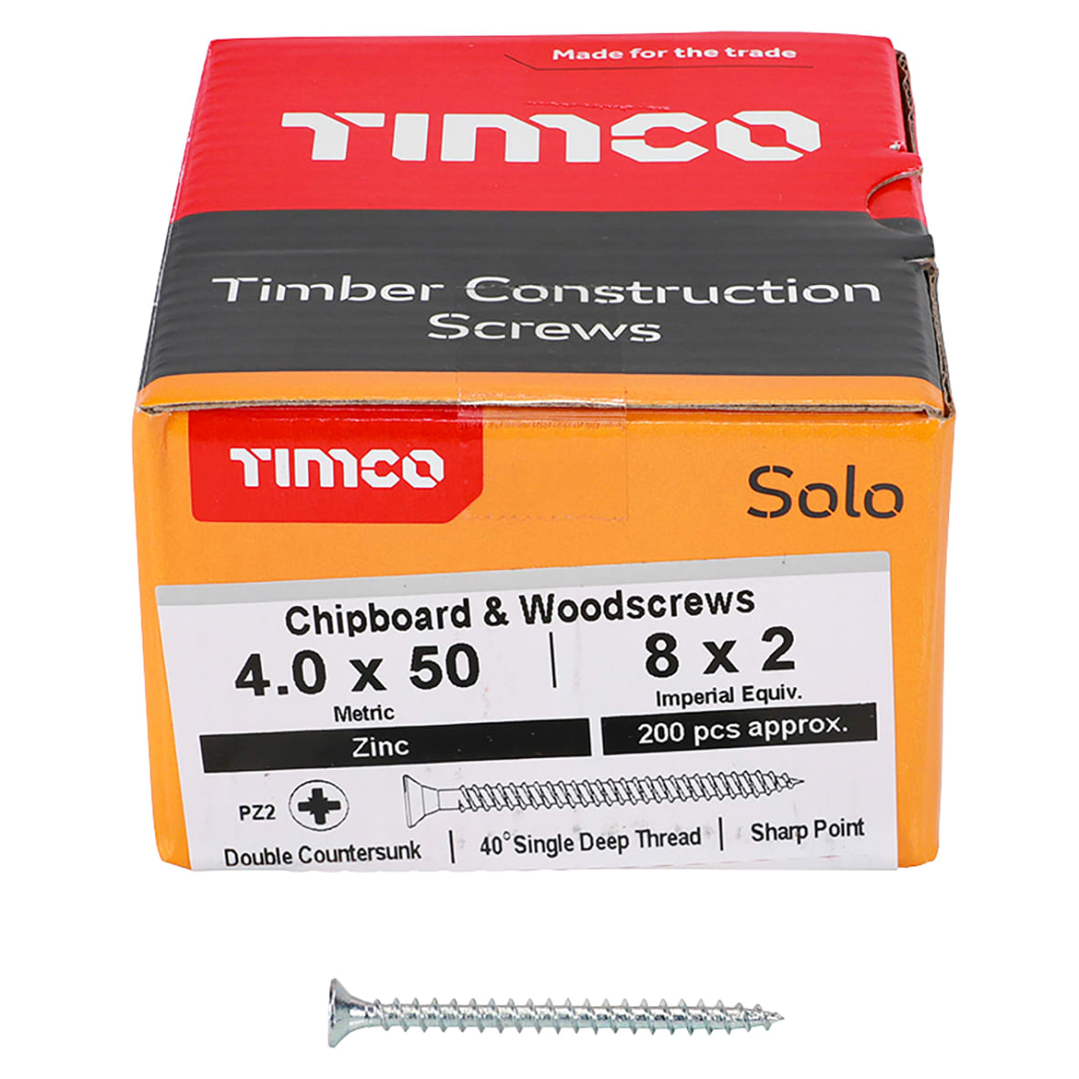 Solo Chippy Pozi Countersunk Wood Screws - 4.0 x 50mm - Zinc Plated - Pack of 200 - view 2