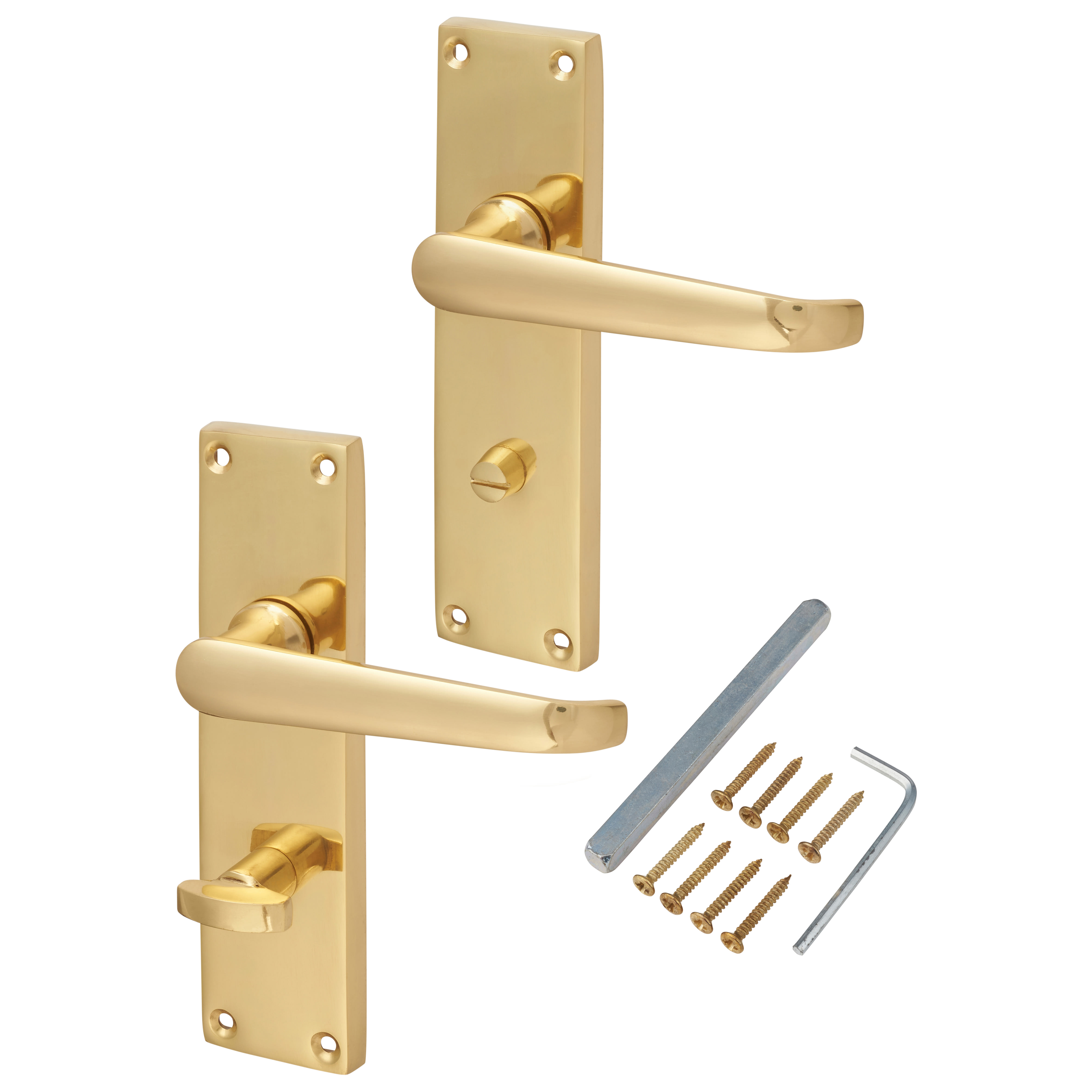 Polished Brass Victorian Straight Bathroom Door Handles - 155 x 42mm - view 3